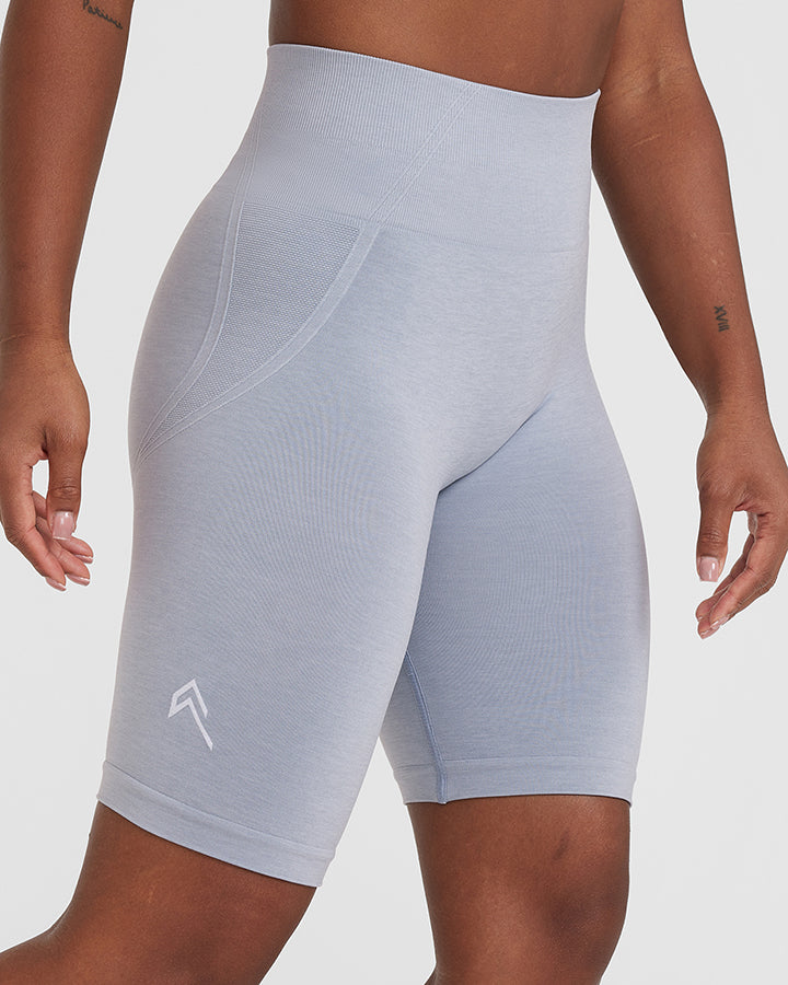 EffortlessLift Seamless Cycling Shorts with White Logo | Metal Grey - Image 3