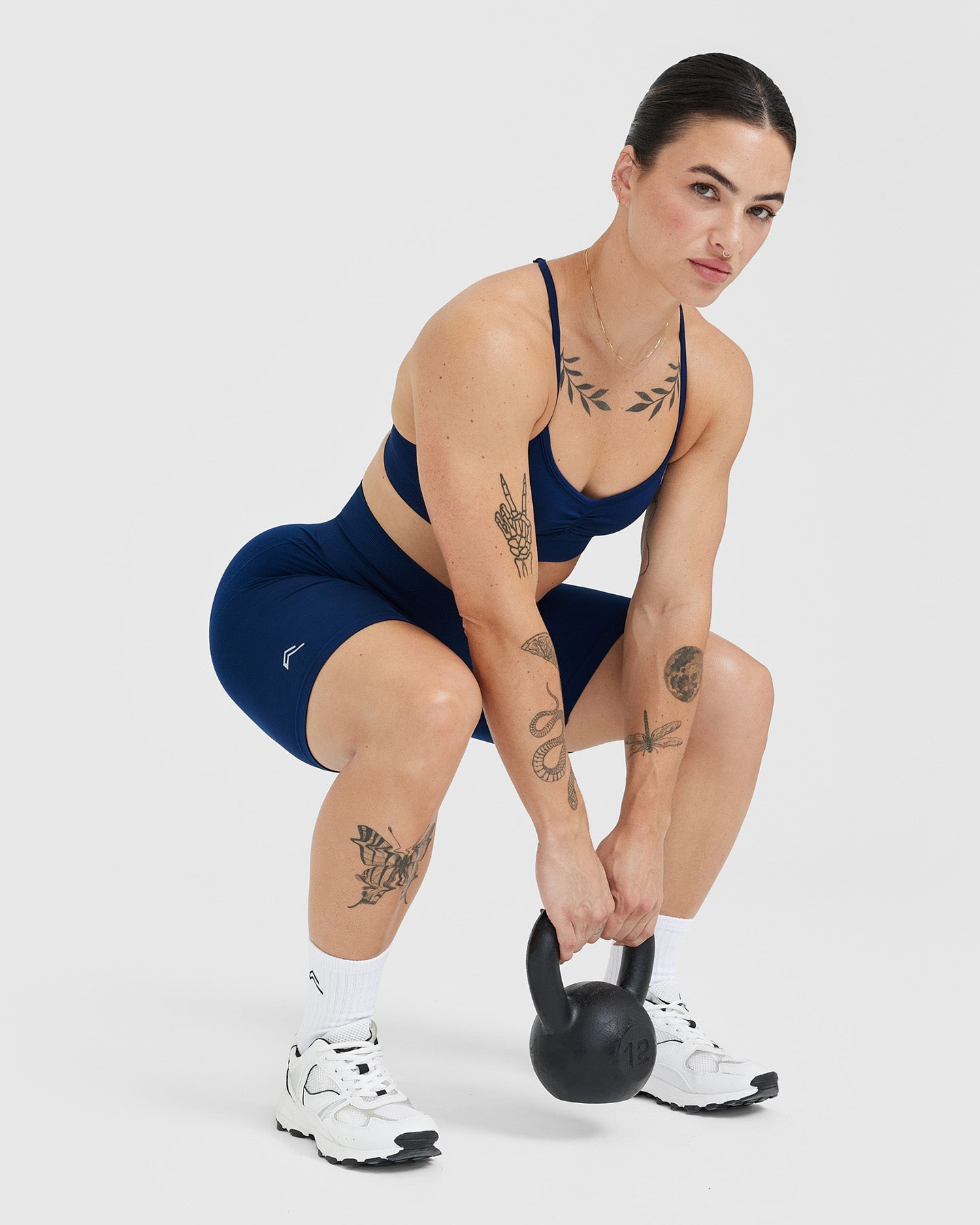 EffortlessLift Seamless Cycling Shorts with White Logo | Midnight - Image 6