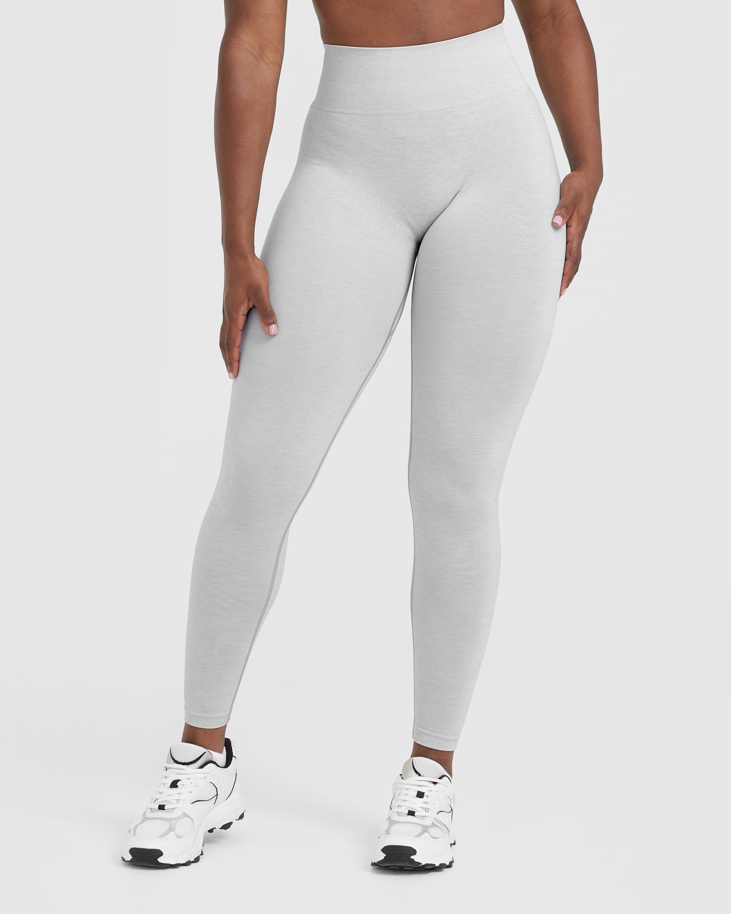 EffortlessLift Seamless Leggings with White Logo | Grey Marl