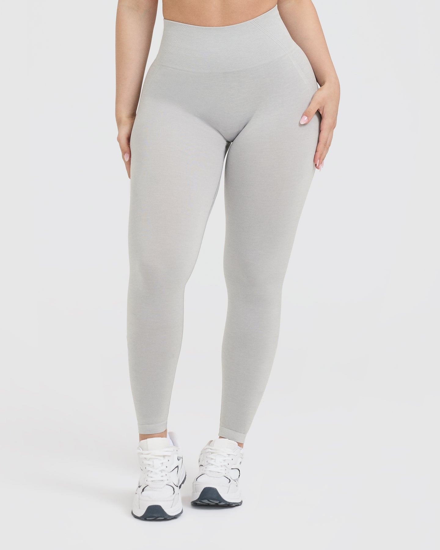 EffortlessLift Seamless Leggings with White Logo | Light Grey Marl