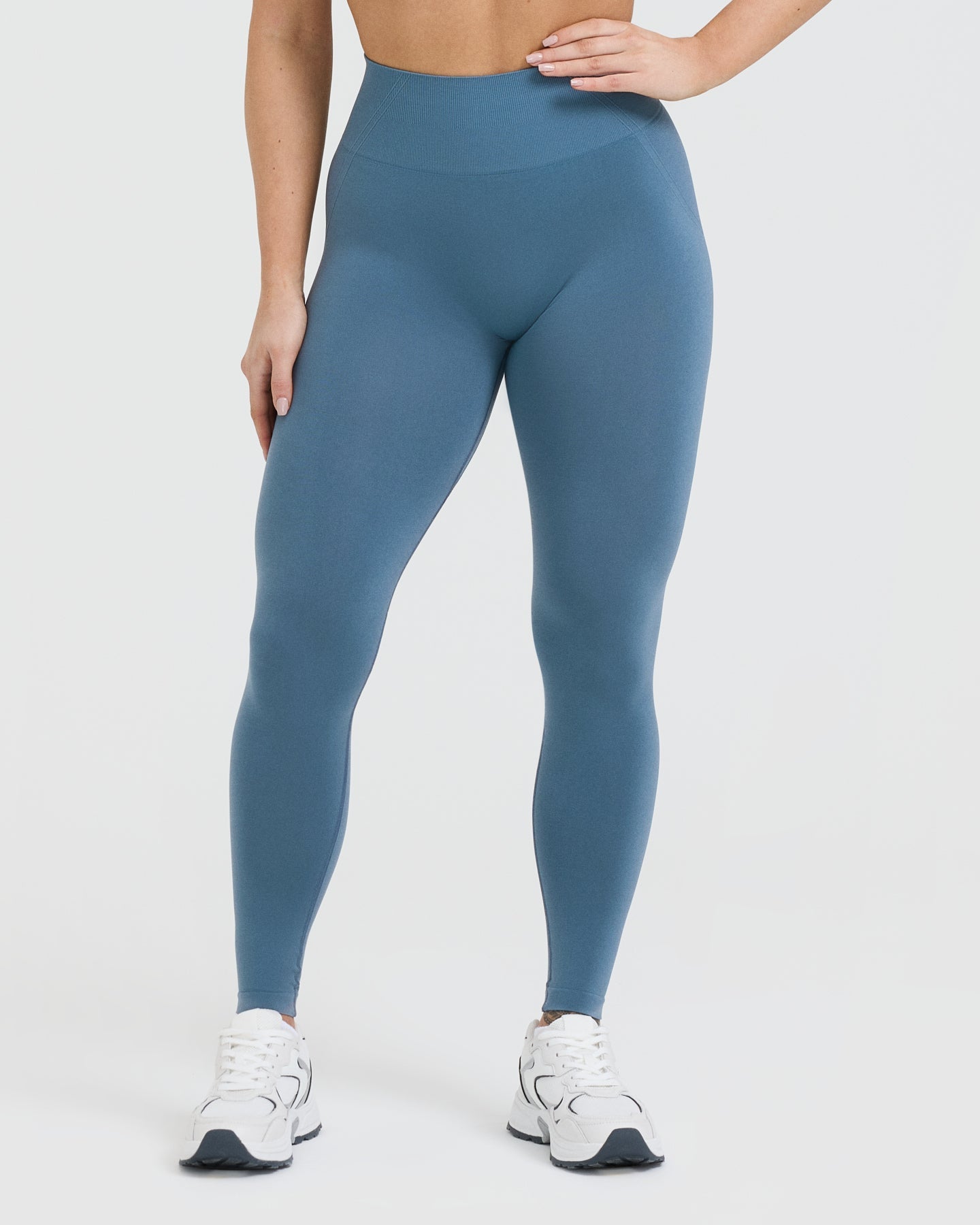 EffortlessLift Seamless Leggings with White Logo | Moonstone Blue