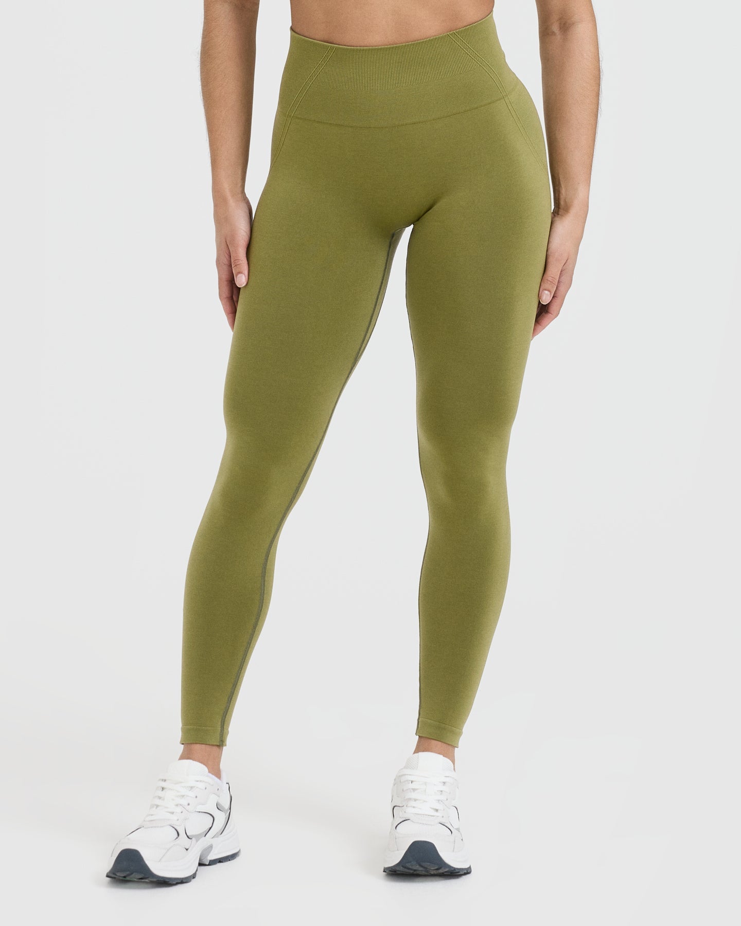 EffortlessLift Seamless Leggings with White Logo | Olive Green
