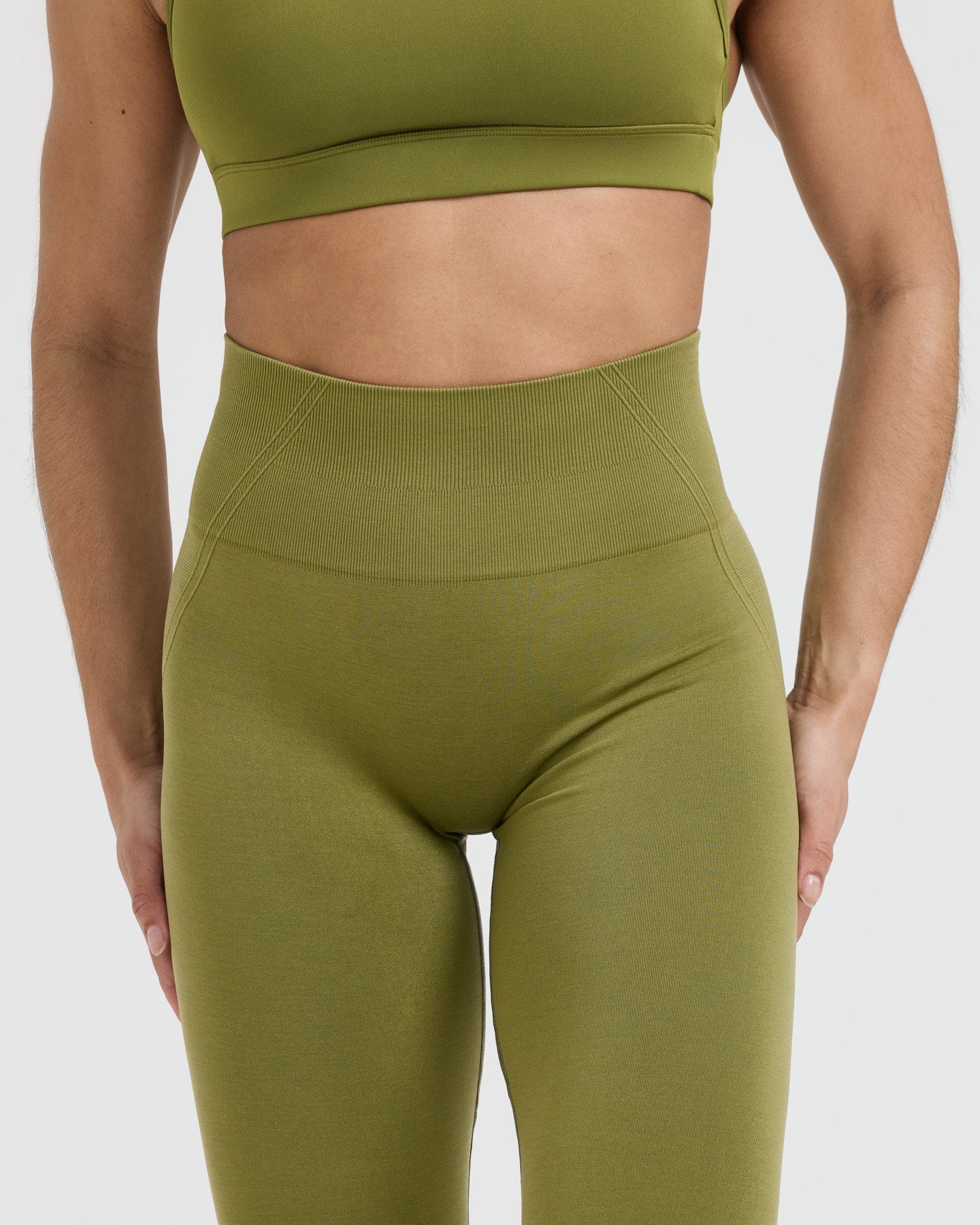 EffortlessLift Seamless Leggings with White Logo | Olive Green - Image 4