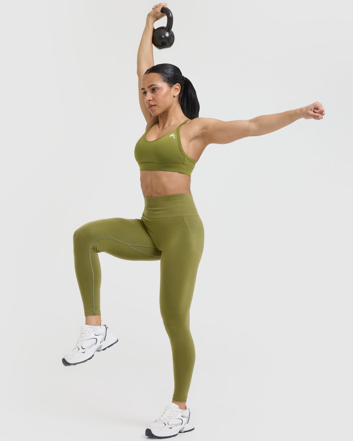 EffortlessLift Seamless Leggings with White Logo | Olive Green - Image 6