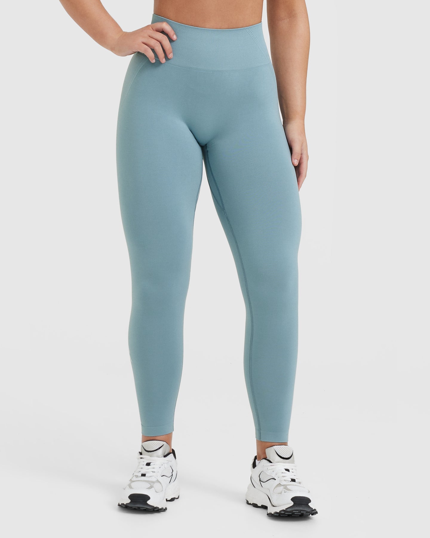 EffortlessLift Seamless Leggings with White Logo | Steel Blue