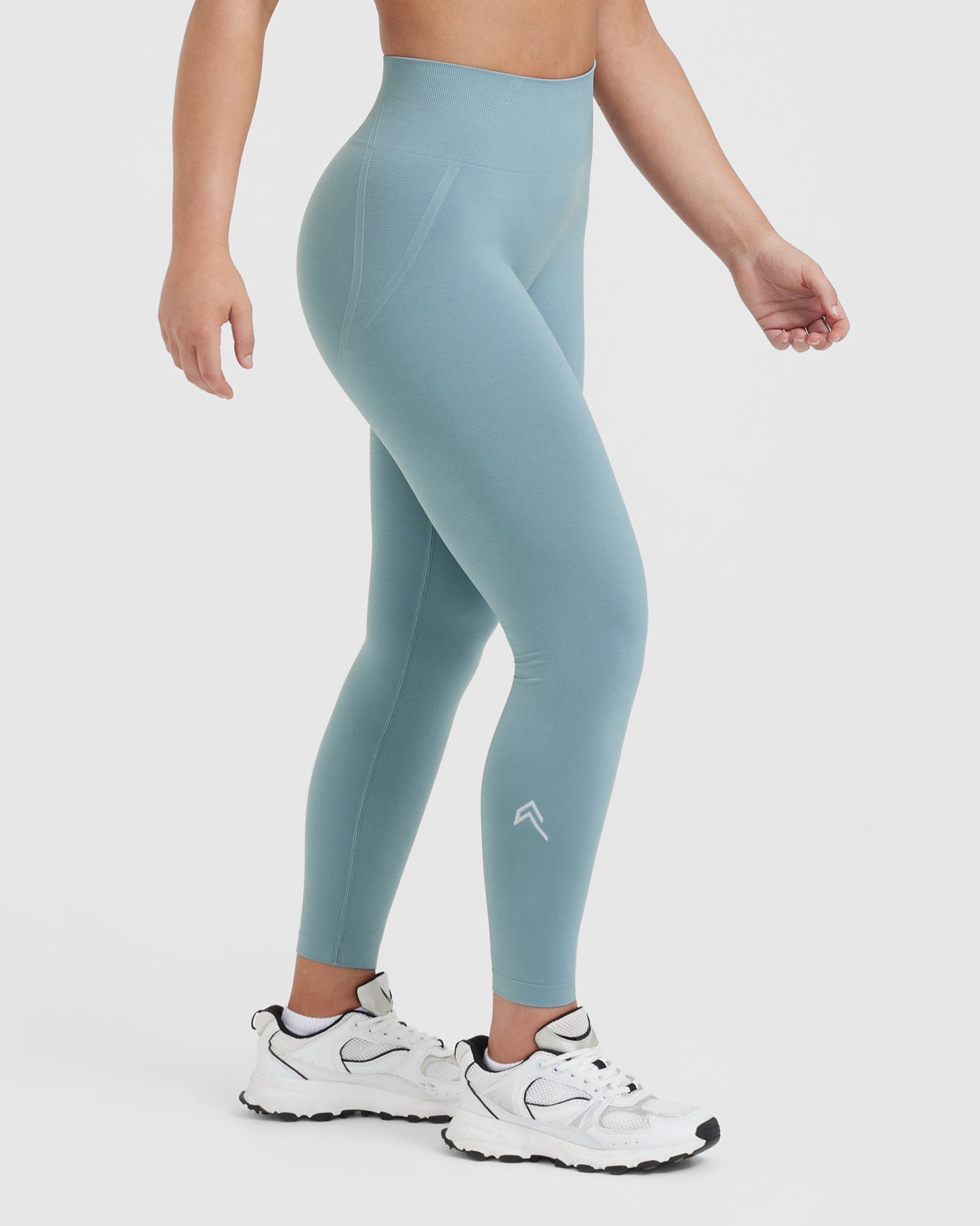 EffortlessLift Seamless Leggings with White Logo | Steel Blue - Image 3