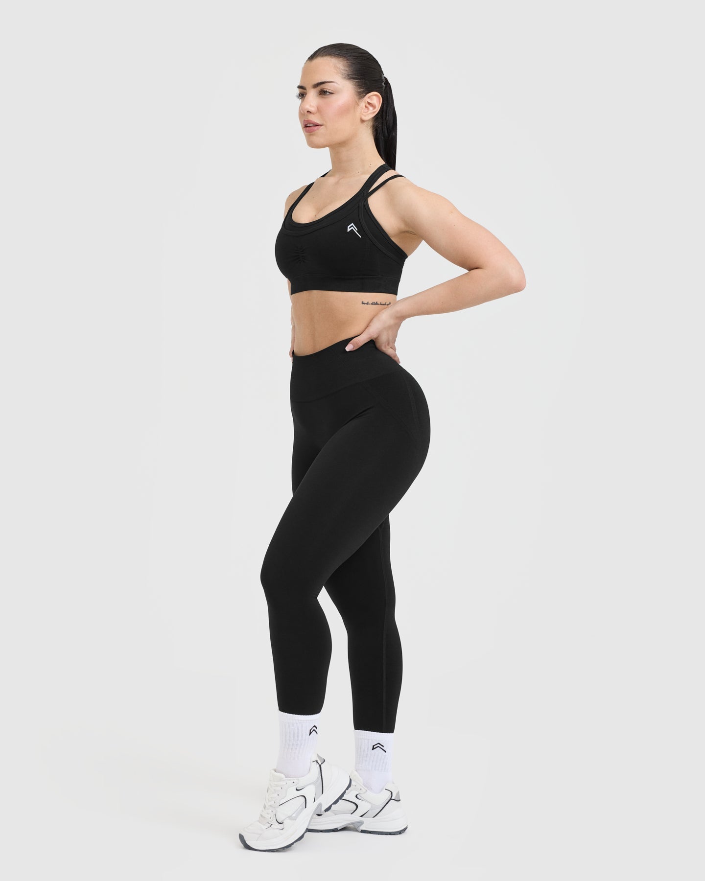 EffortlessLift Seamless Layered Sports Bra with White Logo | Black - Image 3