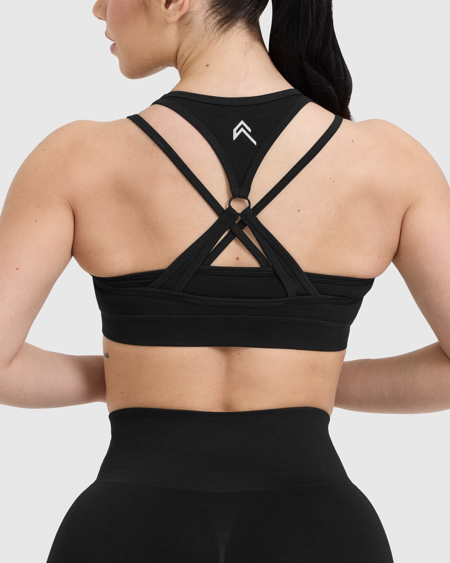 EffortlessLift Seamless Layered Sports Bra with White Logo | Black - Image 5
