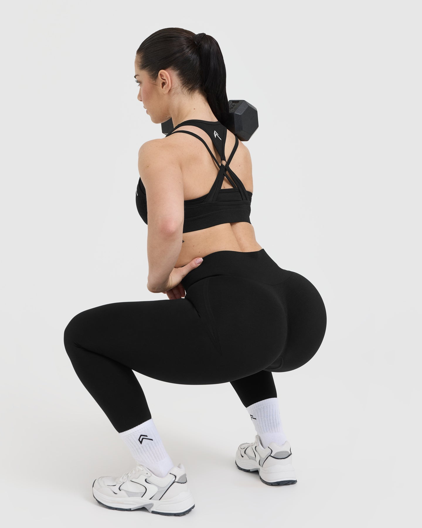 EffortlessLift Seamless Layered Sports Bra with White Logo | Black - Image 6