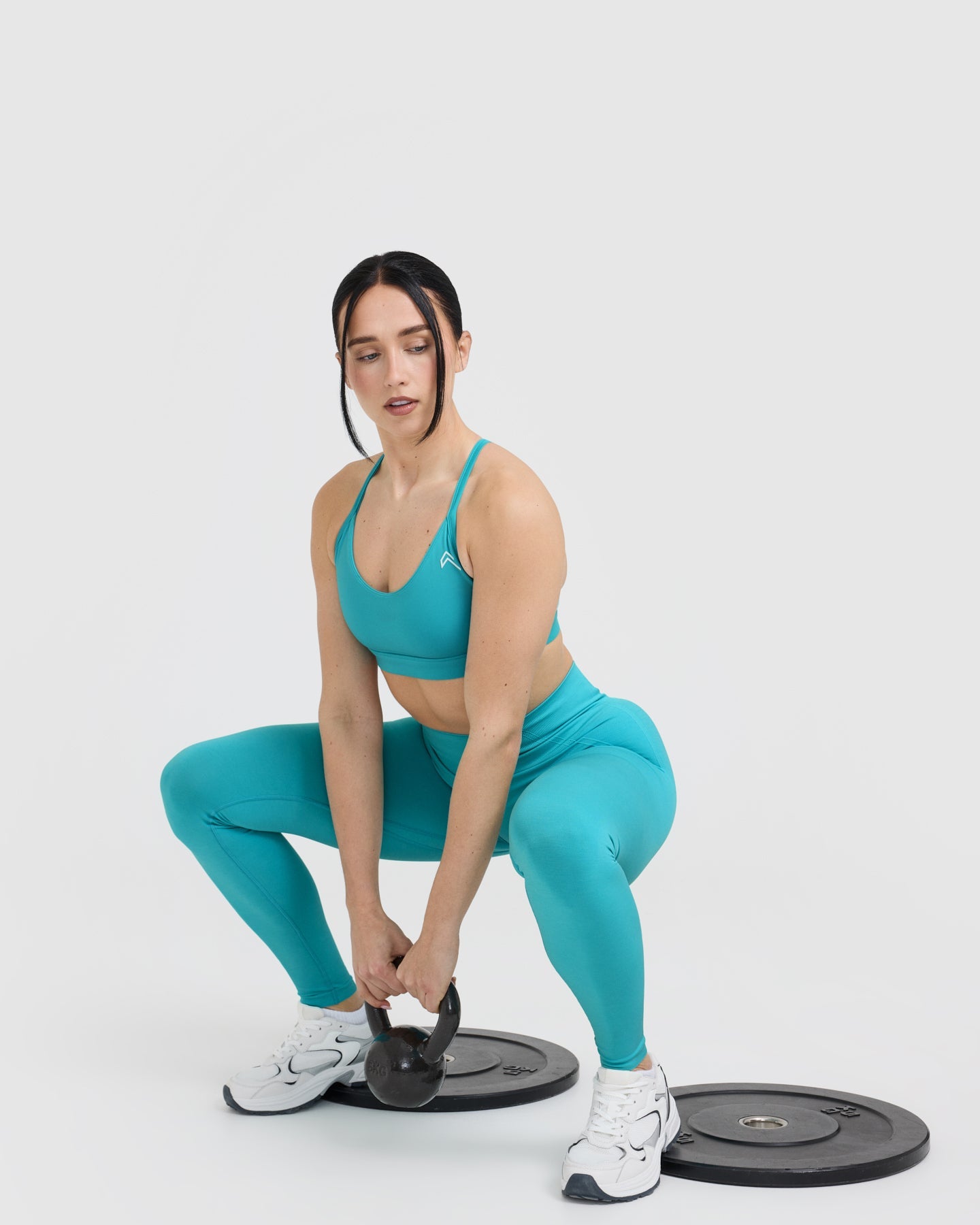 EffortlessLift Seamless Leggings with White Logo | Aqua Blue - Image 6