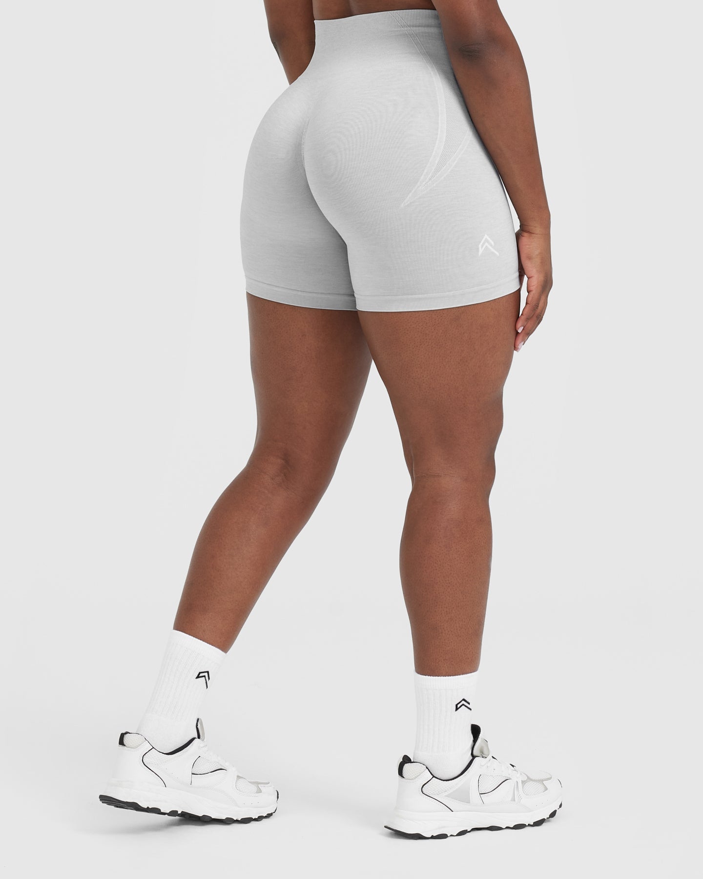 Alternative view of EffortlessLift Seamless Shorts with White Logo | Grey Marl