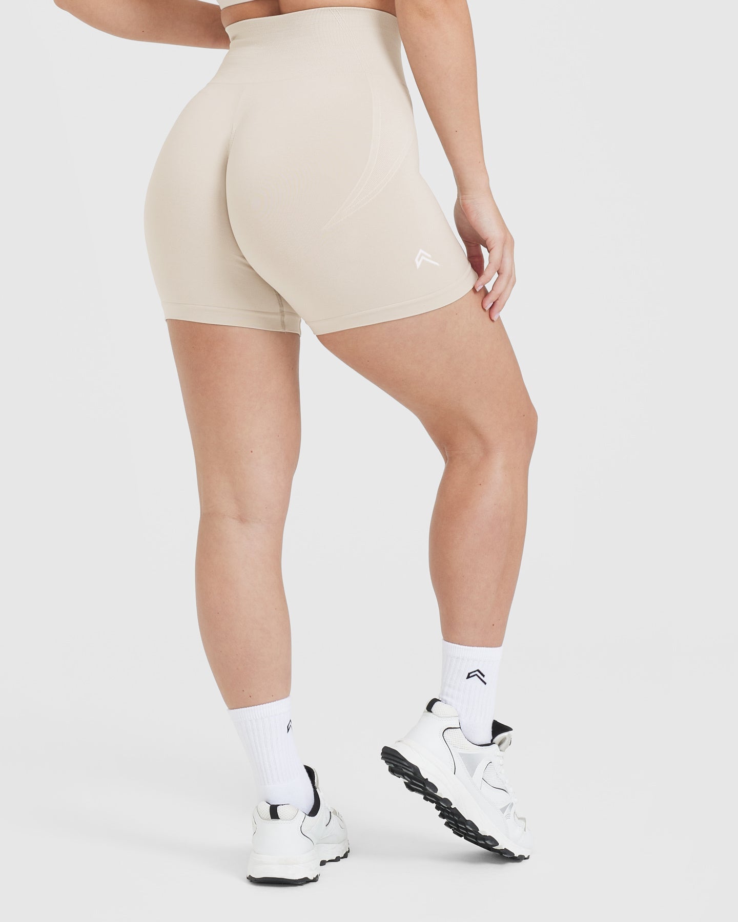 EffortlessLift Seamless Shorts with White Logo | Sand - Image 2