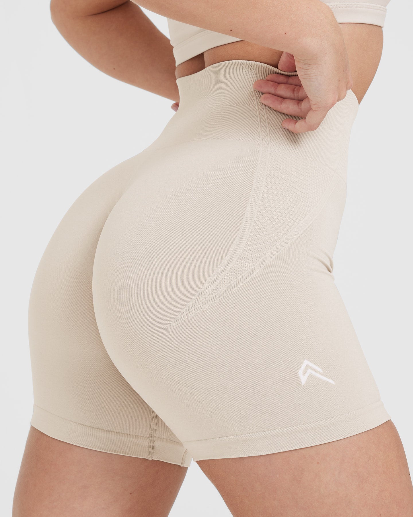 EffortlessLift Seamless Shorts with White Logo | Sand - Image 5