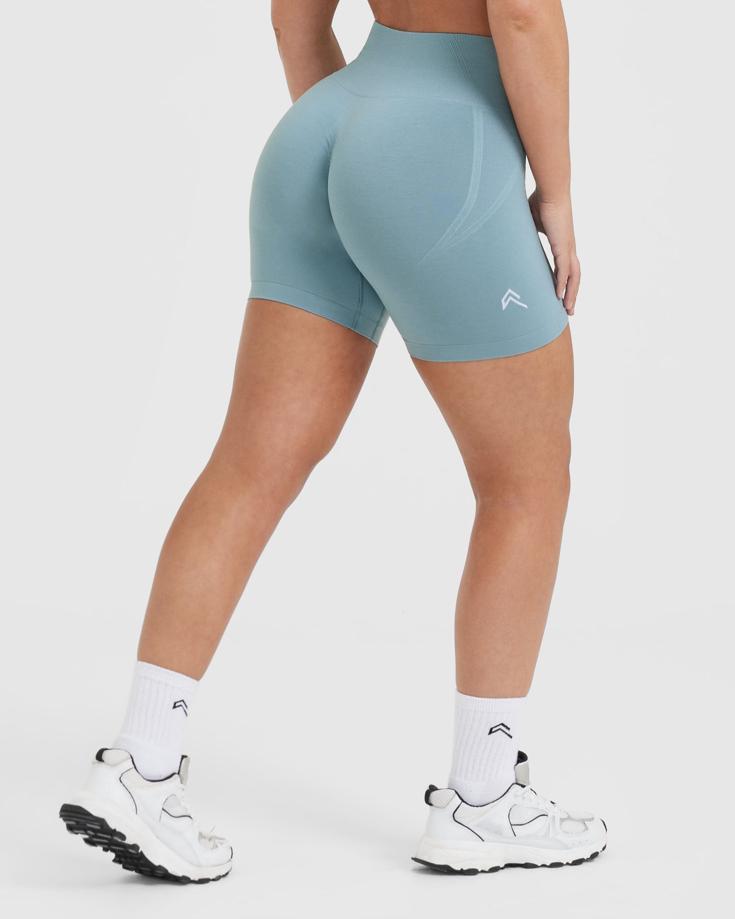 EffortlessLift Seamless Shorts with White Logo | Steel Blue - Image 2
