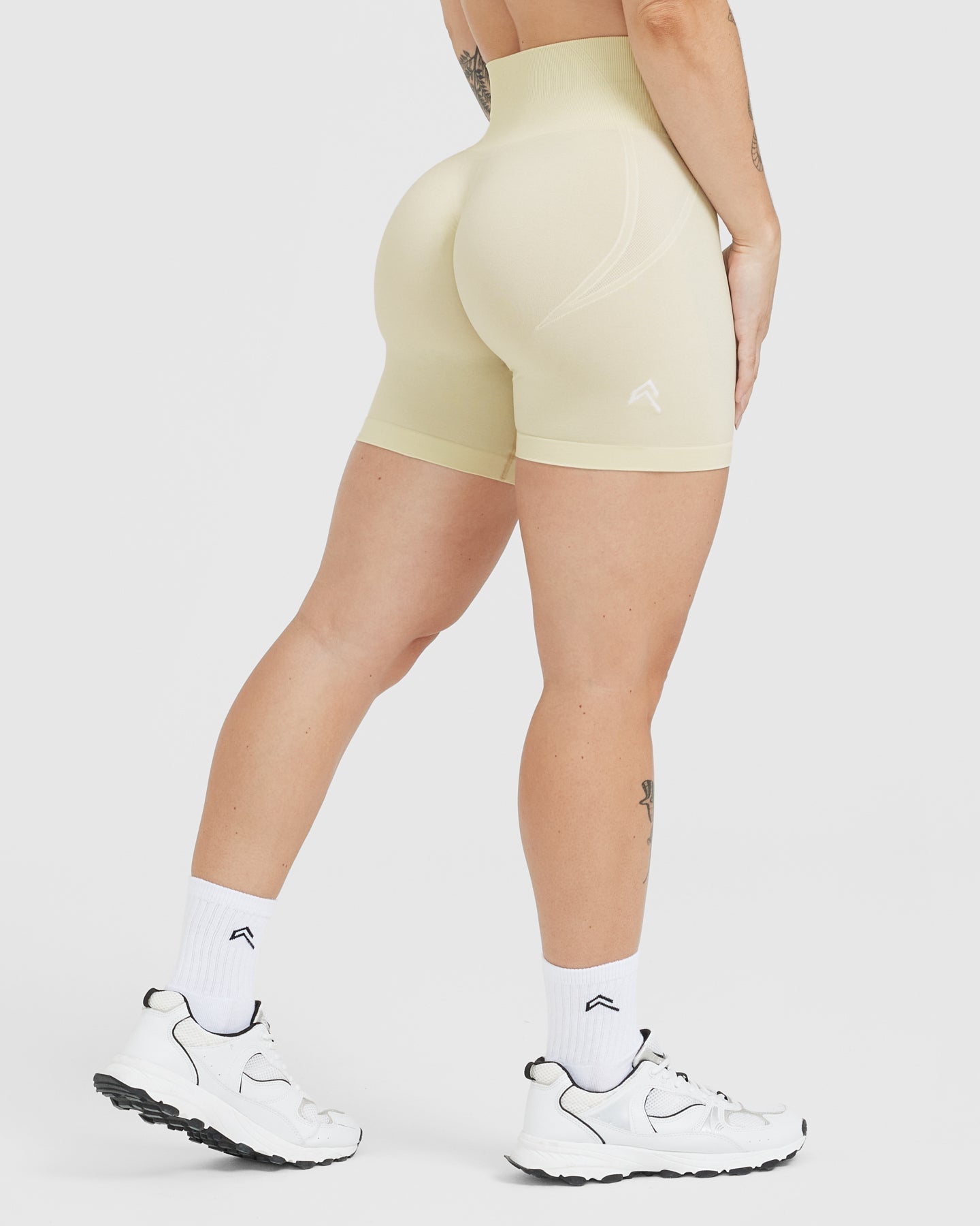 EffortlessLift Seamless Shorts with White Logo | Vanilla - Image 2