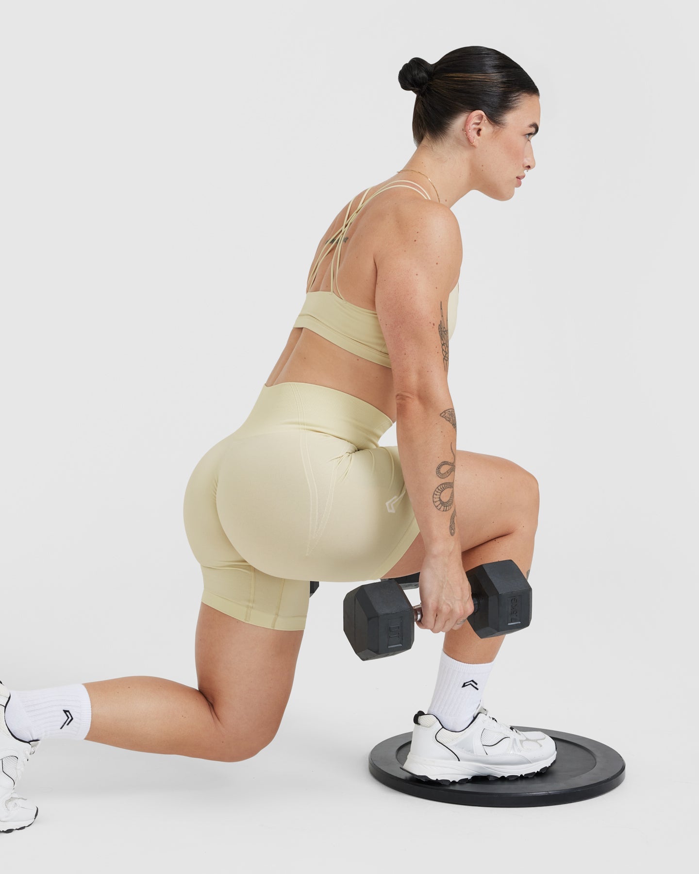 EffortlessLift Seamless Shorts with White Logo | Vanilla - Image 3
