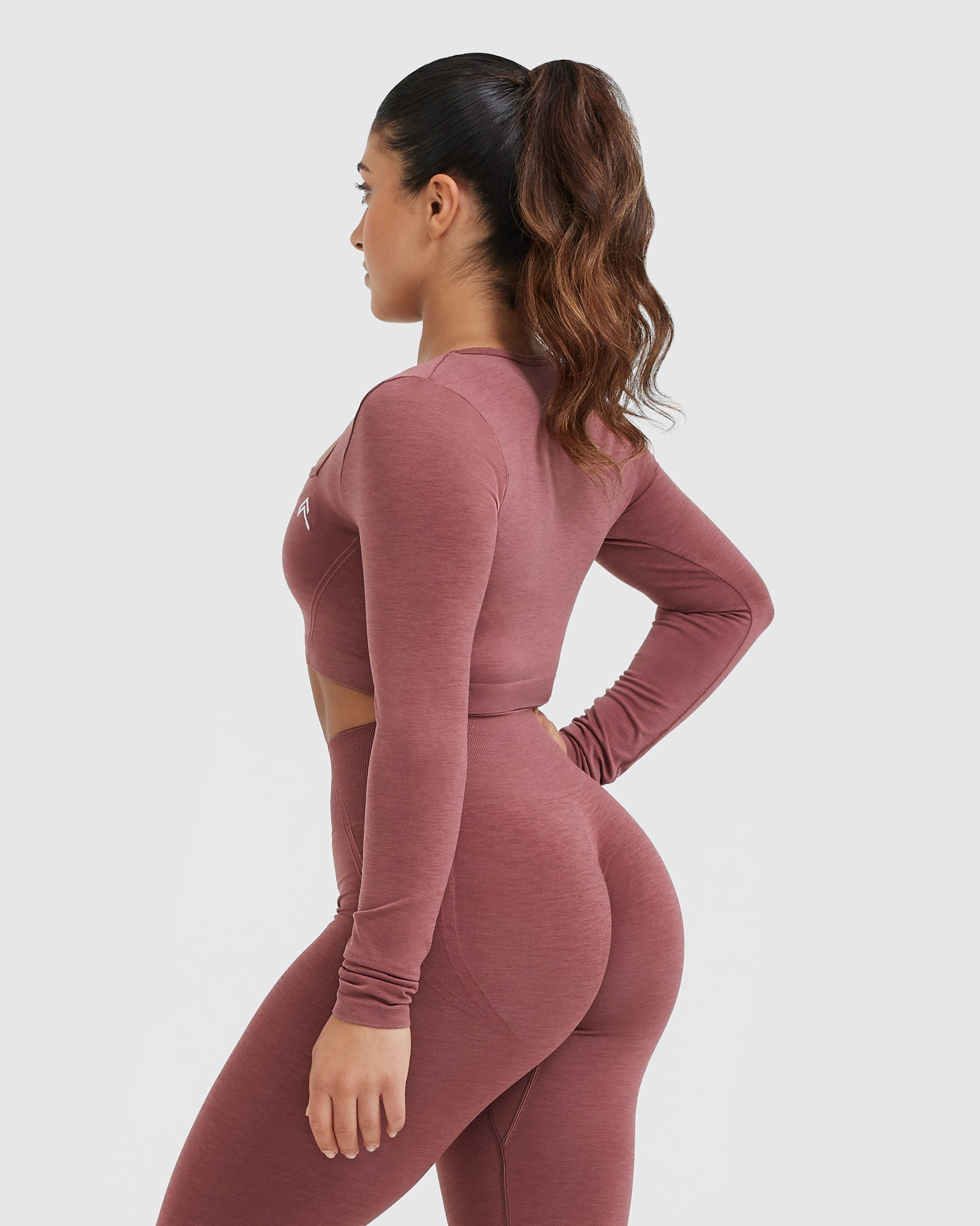EffortlessLift Square Neck Crop Long Sleeve Top with White Logo | Berry - Image 2
