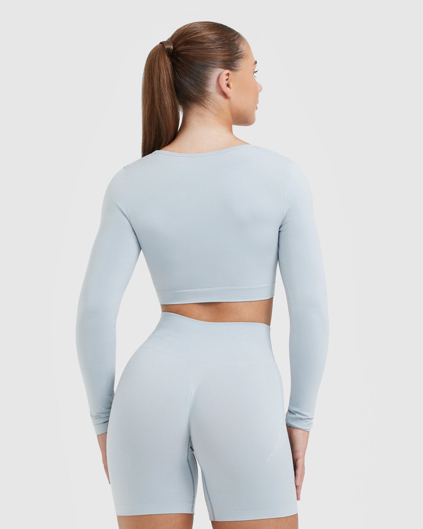 EffortlessLift Square Neck Crop Long Sleeve Top with White Logo | Ice Blue - Image 2