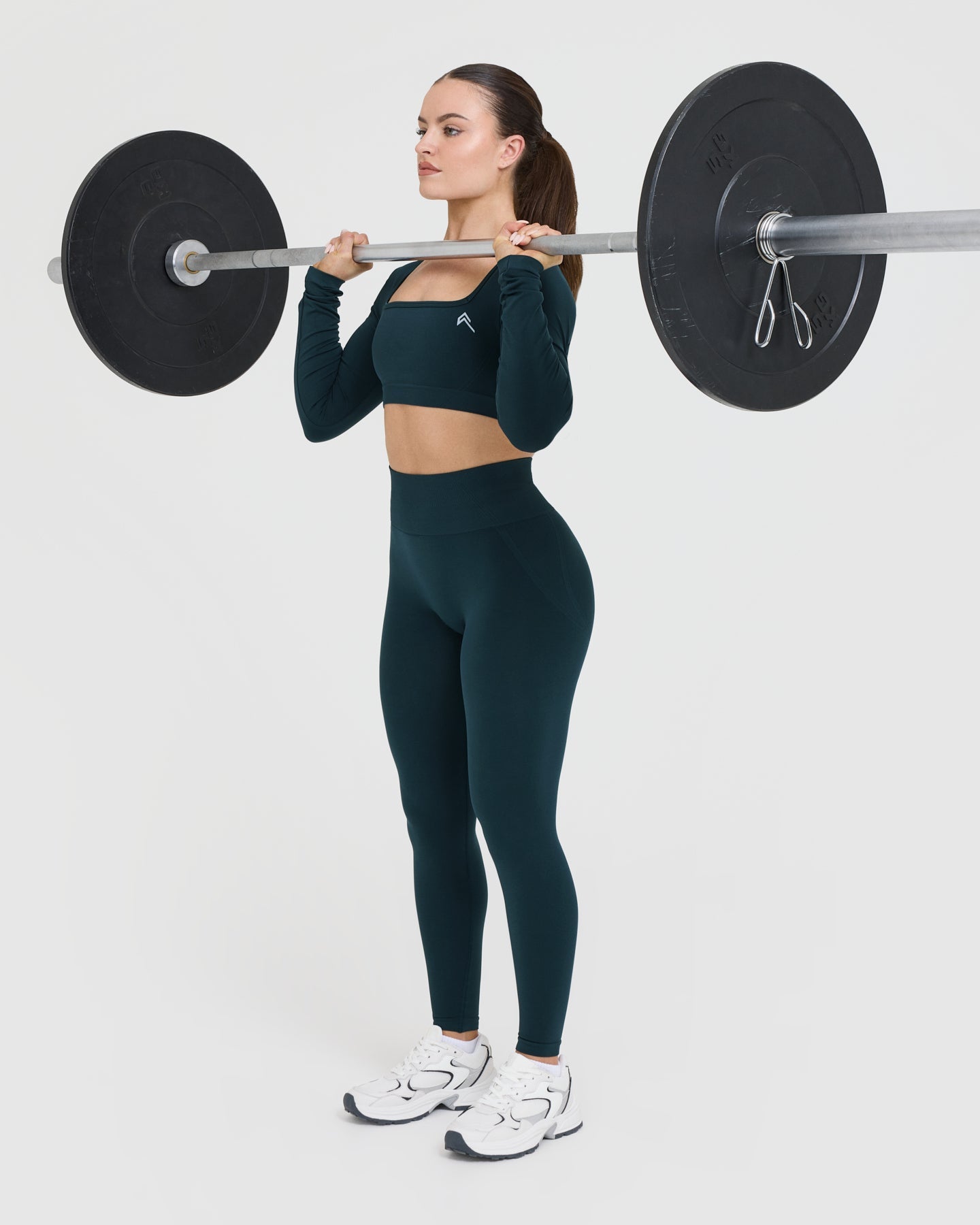 EffortlessLift Square Neck Crop Long Sleeve Top with White Logo | Oil Blue - Image 6