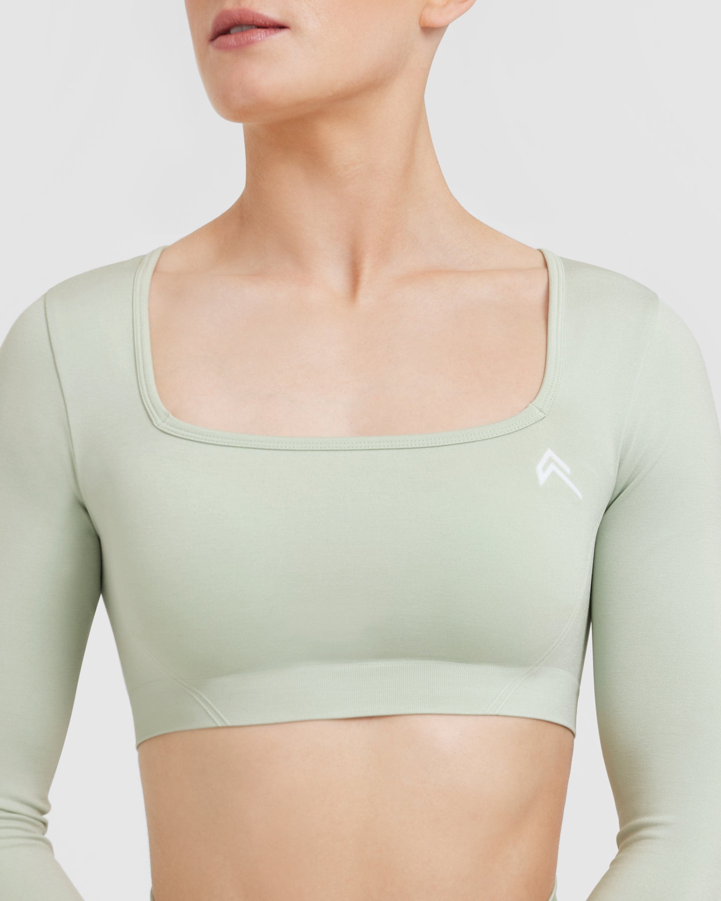 EffortlessLift Square Neck Crop Long Sleeve Top with White Logo | Tea Green - Image 4