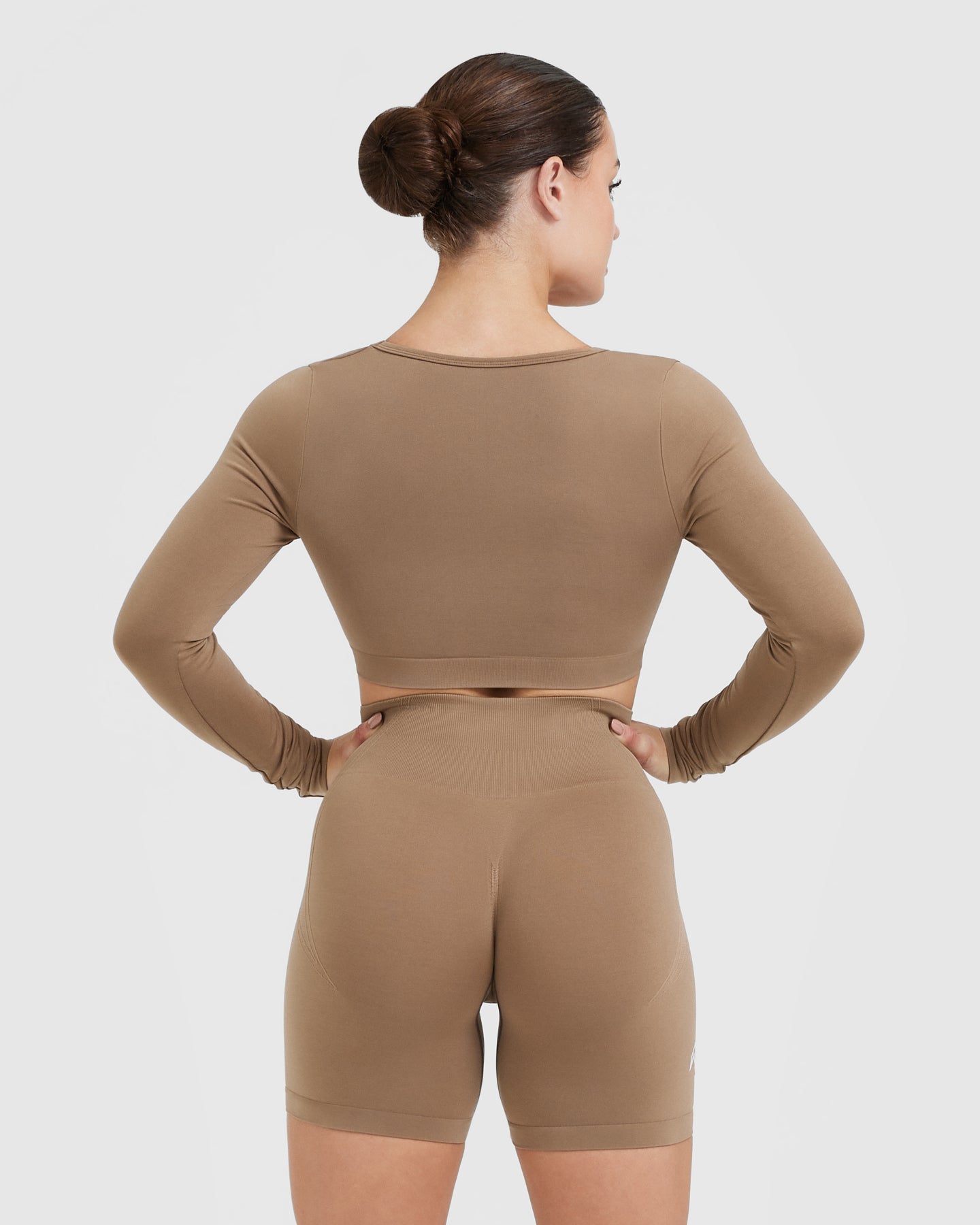EffortlessLift Square Neck Crop Long Sleeve Top with White Logo | Walnut - Image 2