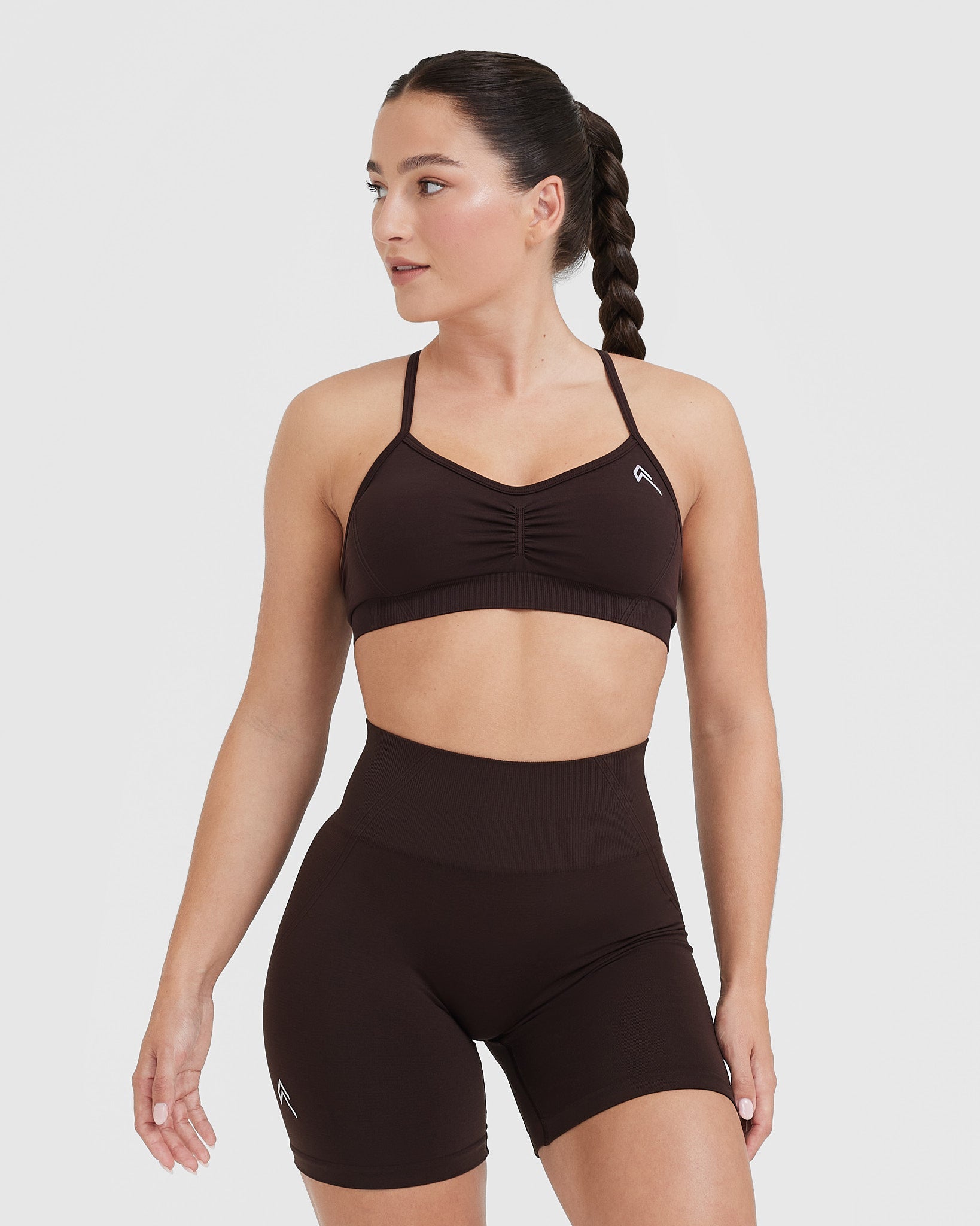 EffortlessLift Strappy Bralette with White Logo | 70% Cocoa