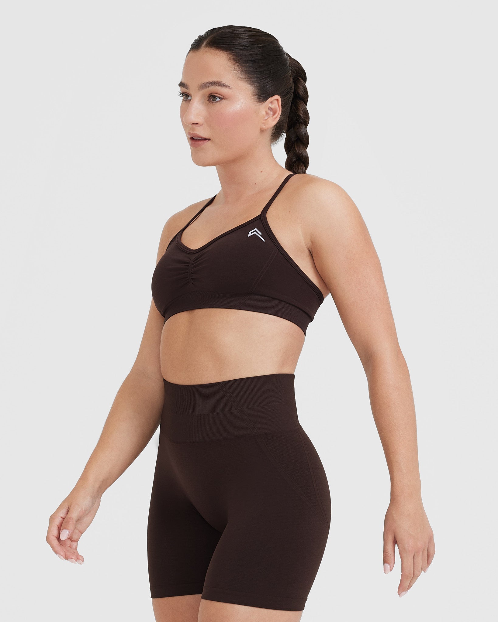 EffortlessLift Strappy Bralette with White Logo | 70% Cocoa - Image 3