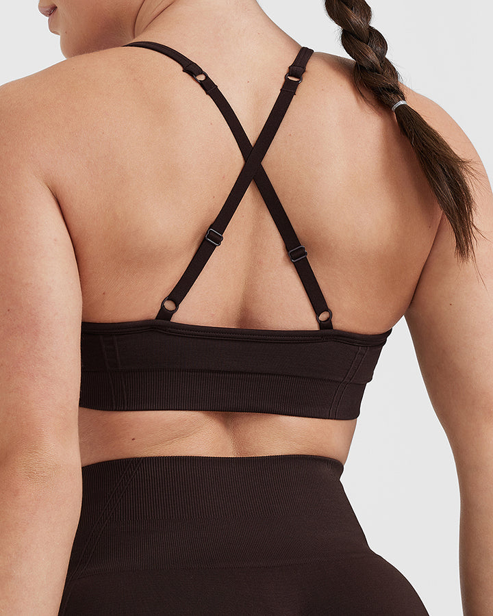 EffortlessLift Strappy Bralette with White Logo | 70% Cocoa - Image 5