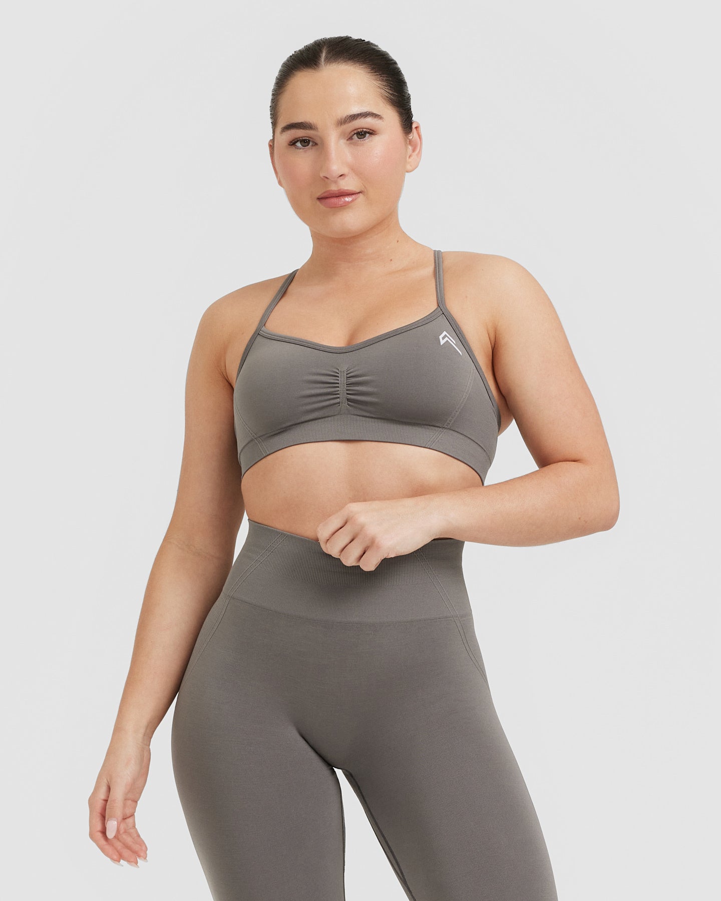 EffortlessLift Strappy Bralette with White Logo | Ash Grey
