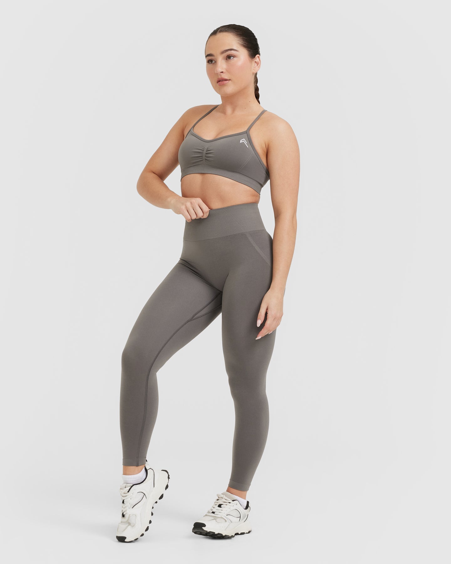 EffortlessLift Strappy Bralette with White Logo | Ash Grey - Image 3