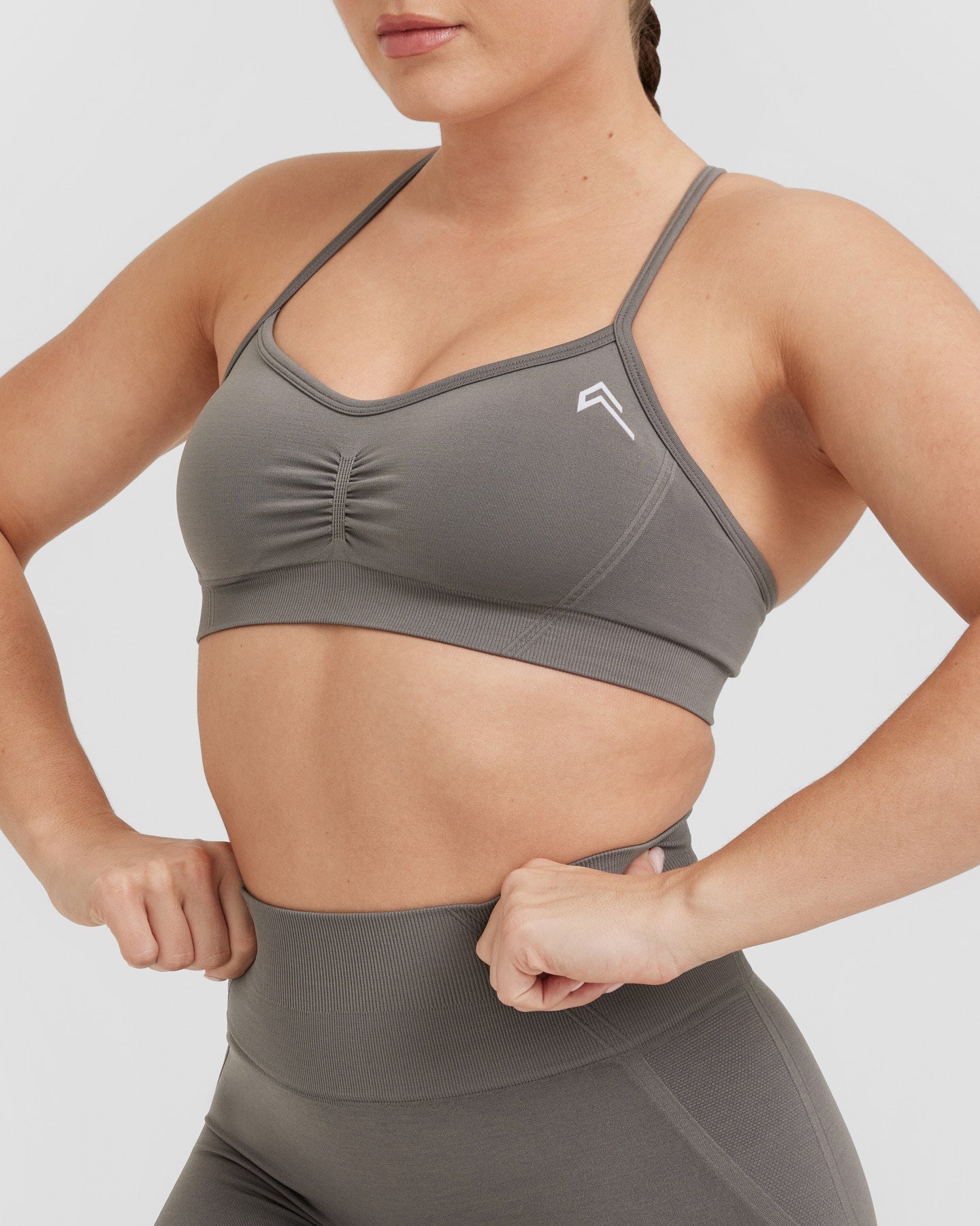EffortlessLift Strappy Bralette with White Logo | Ash Grey - Image 4