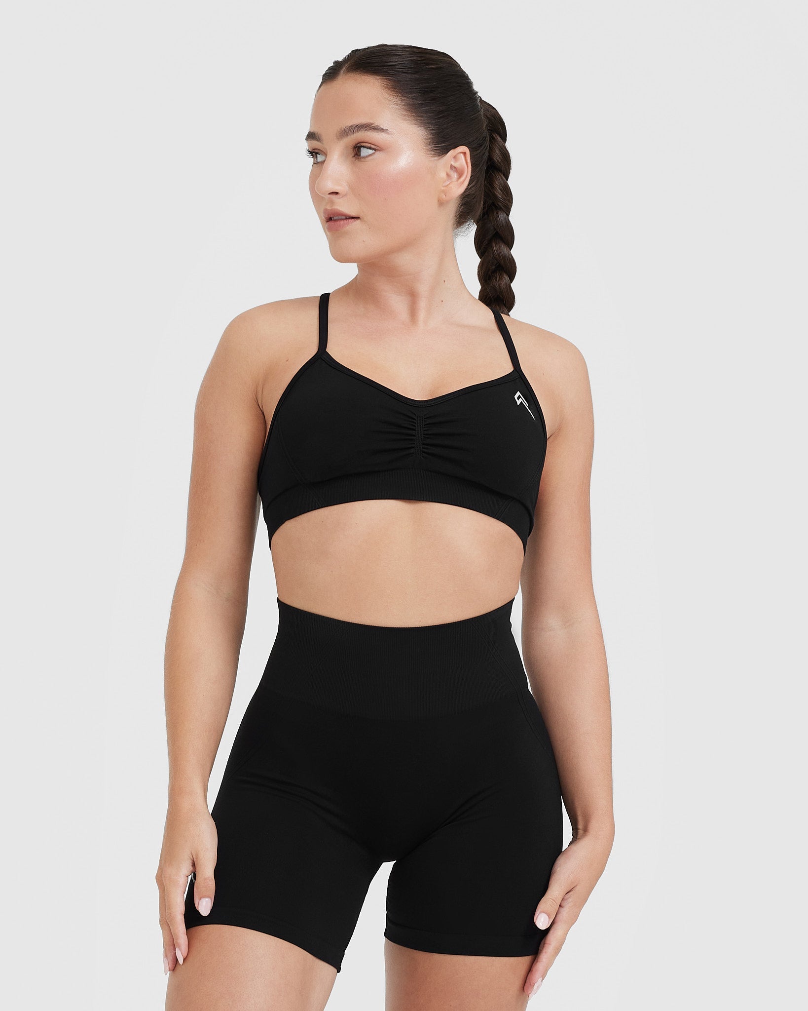 EffortlessLift Strappy Bralette with White Logo | Black