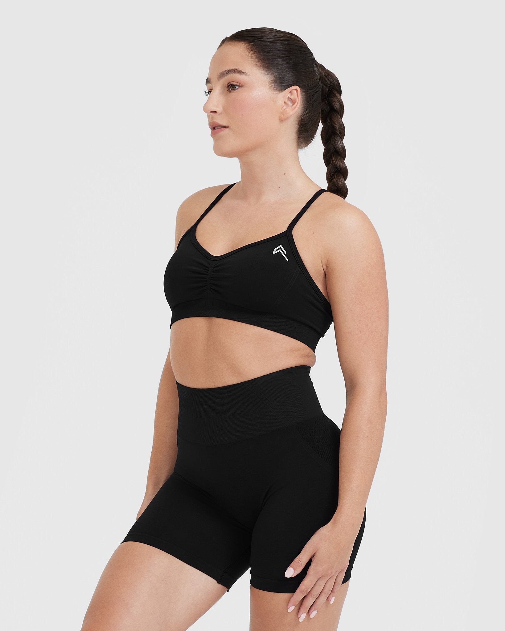 EffortlessLift Strappy Bralette with White Logo | Black - Image 3