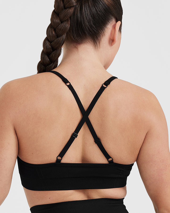 EffortlessLift Strappy Bralette with White Logo | Black - Image 5