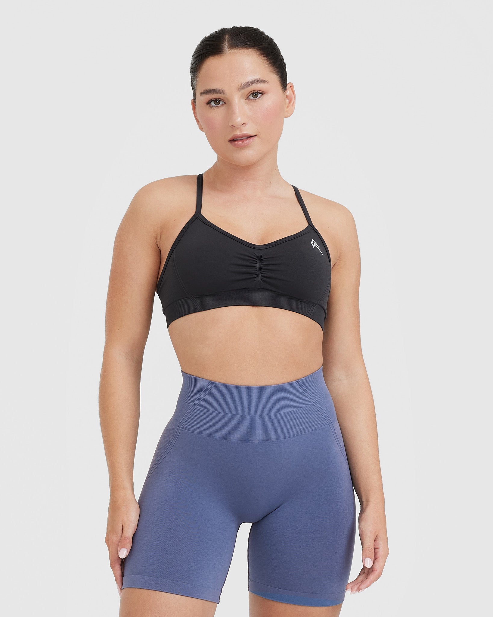 EffortlessLift Strappy Bralette with White Logo | Coal