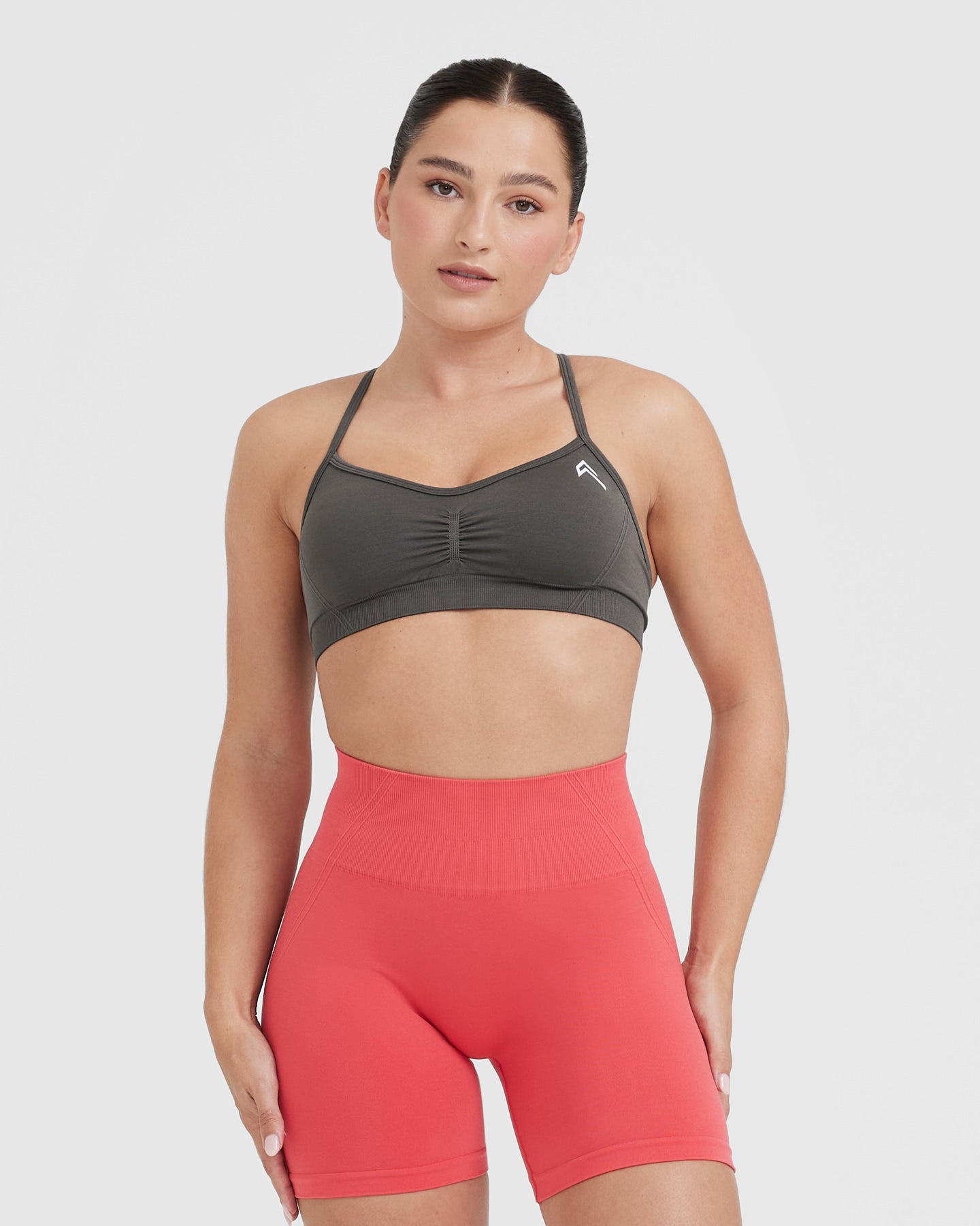 EffortlessLift Strappy Bralette with White Logo | Deep Taupe