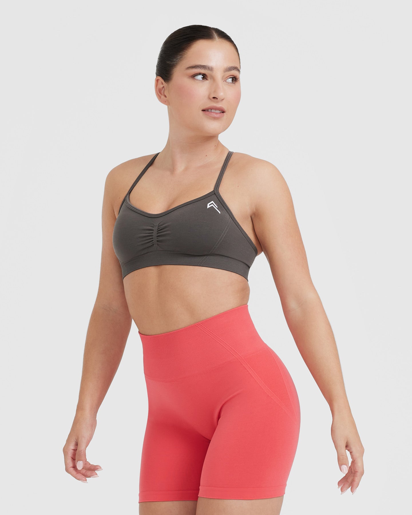 EffortlessLift Strappy Bralette with White Logo | Deep Taupe - Image 3