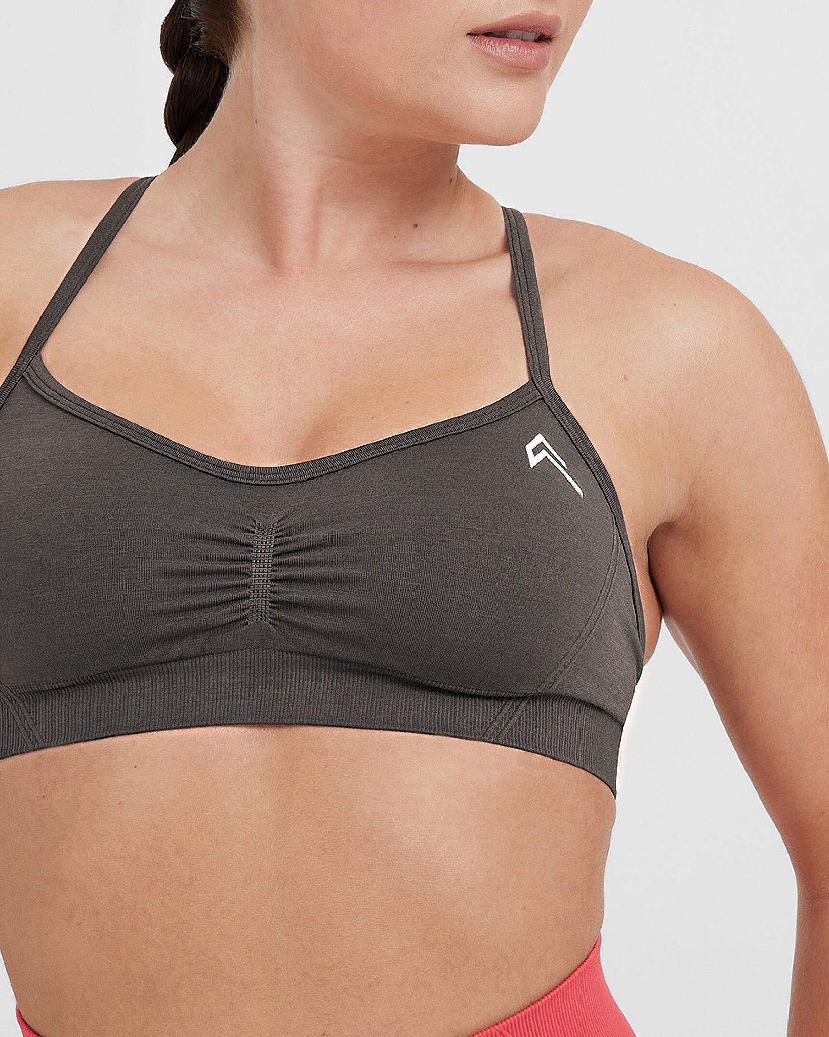 EffortlessLift Strappy Bralette with White Logo | Deep Taupe - Image 4