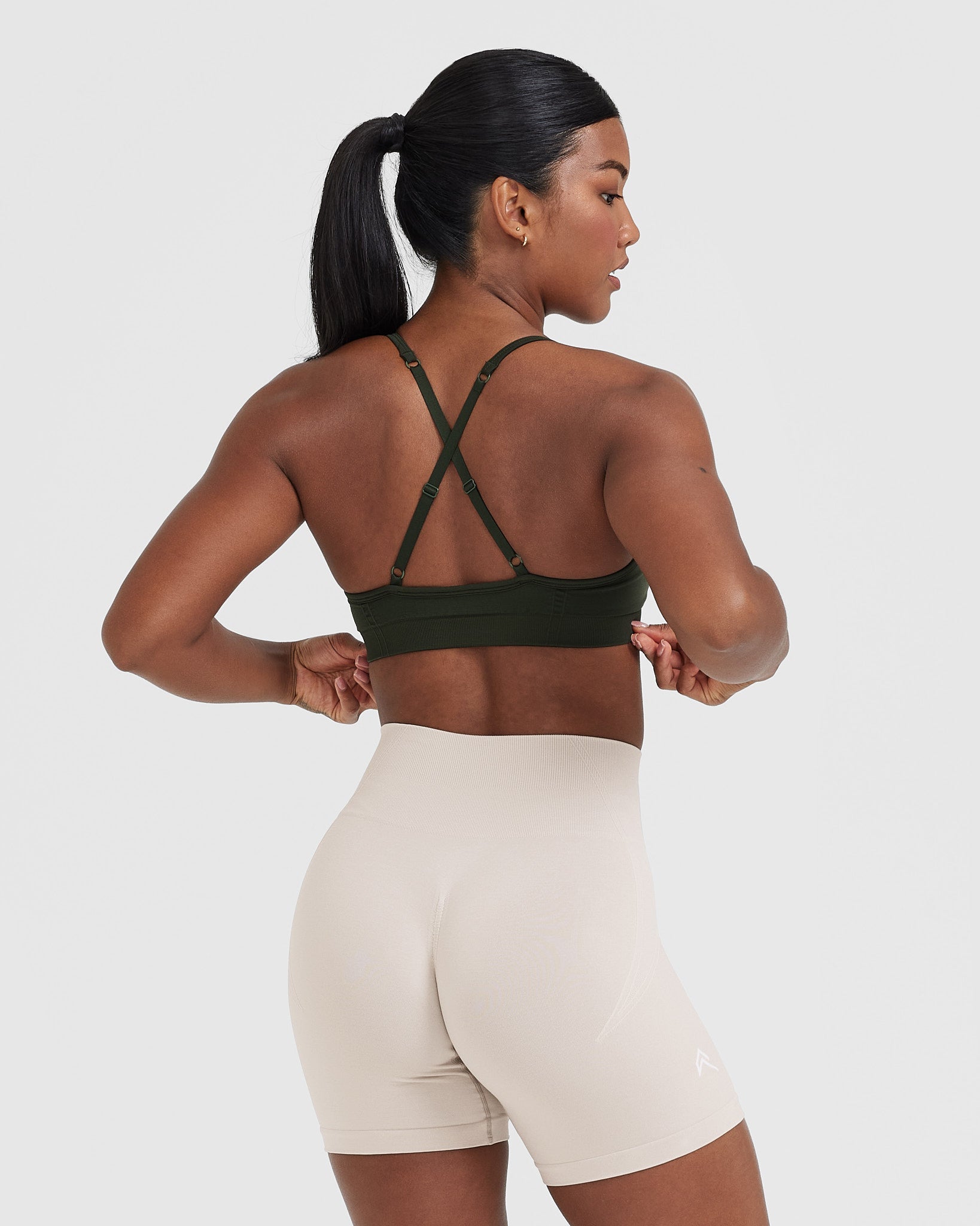 EffortlessLift Strappy Bralette with White Logo | Khaki - Image 2