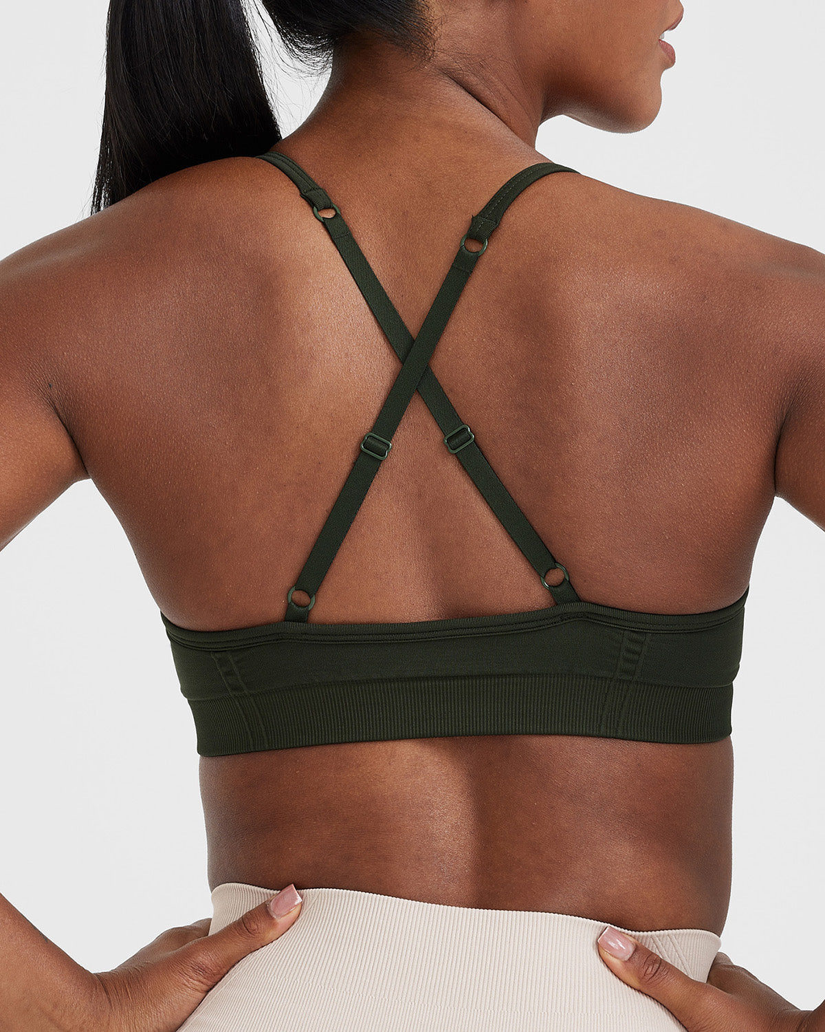 EffortlessLift Strappy Bralette with White Logo | Khaki - Image 5