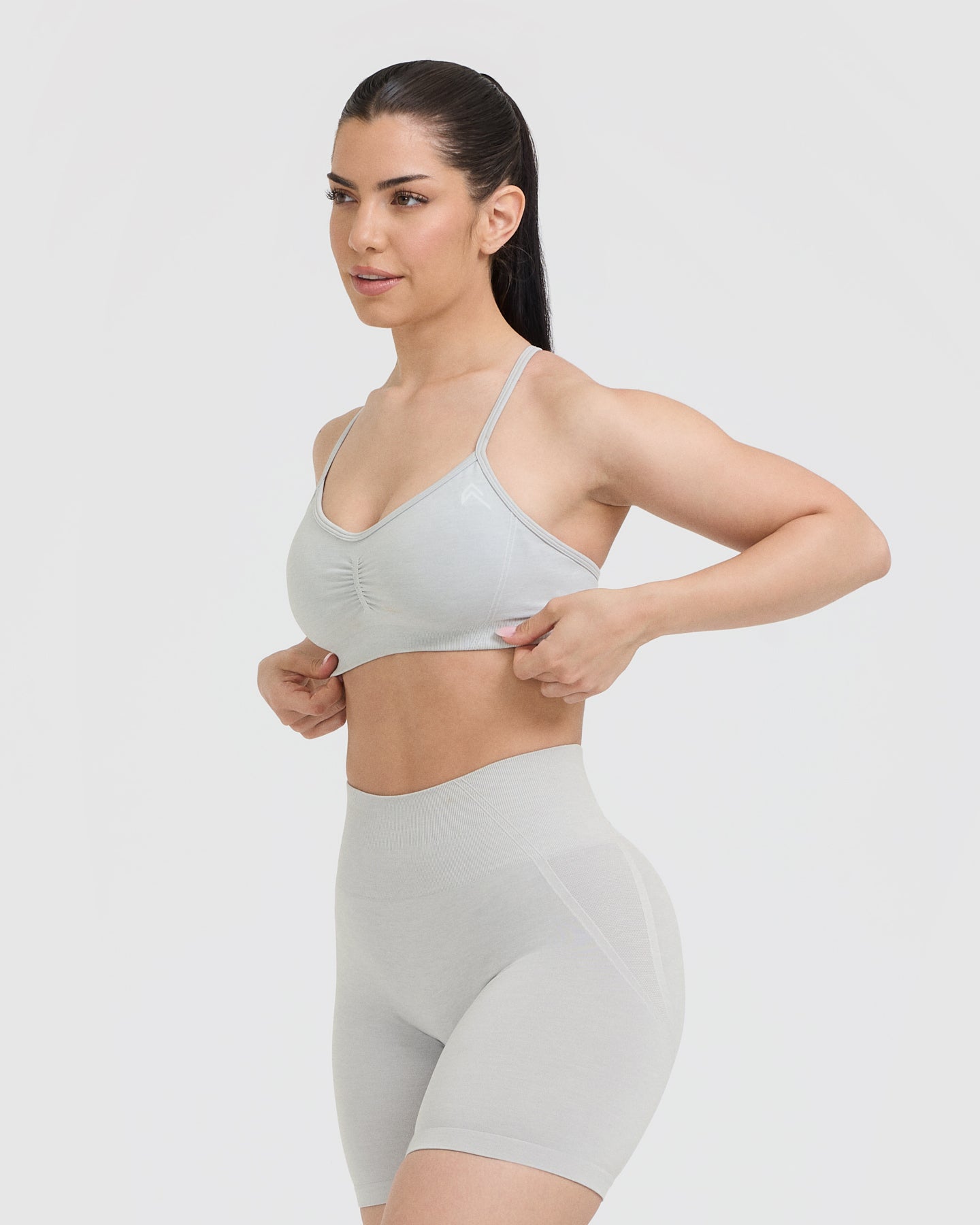 EffortlessLift Strappy Bralette with White Logo | Light Grey Marl - Image 3