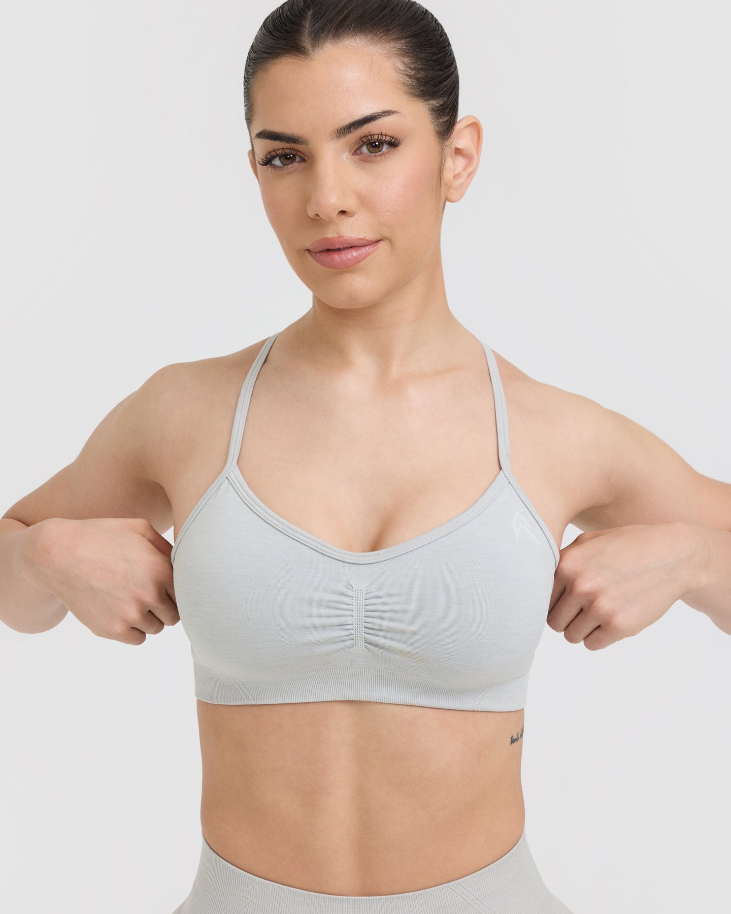 EffortlessLift Strappy Bralette with White Logo | Light Grey Marl - Image 4