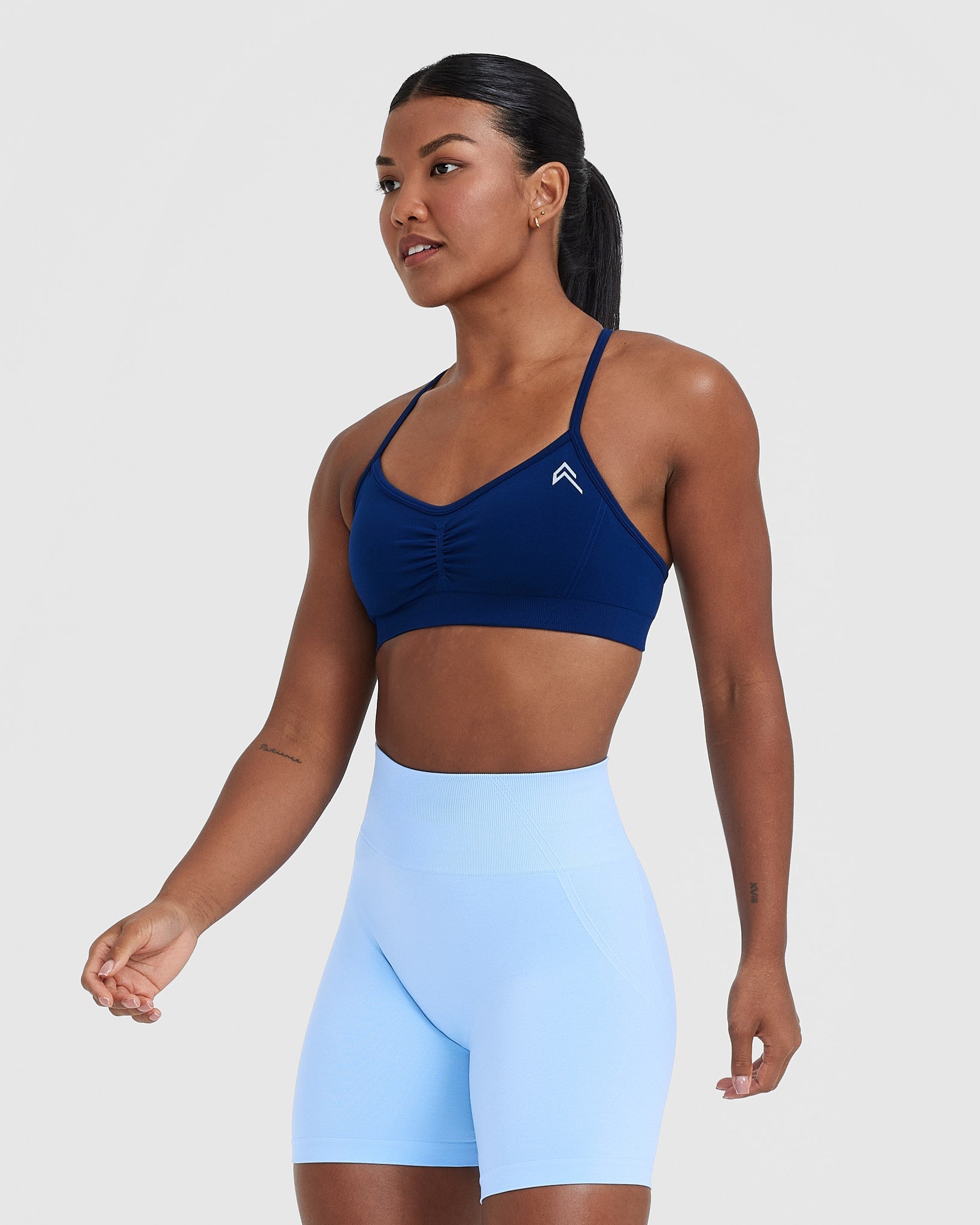 EffortlessLift Strappy Bralette with White Logo | Midnight - Image 3