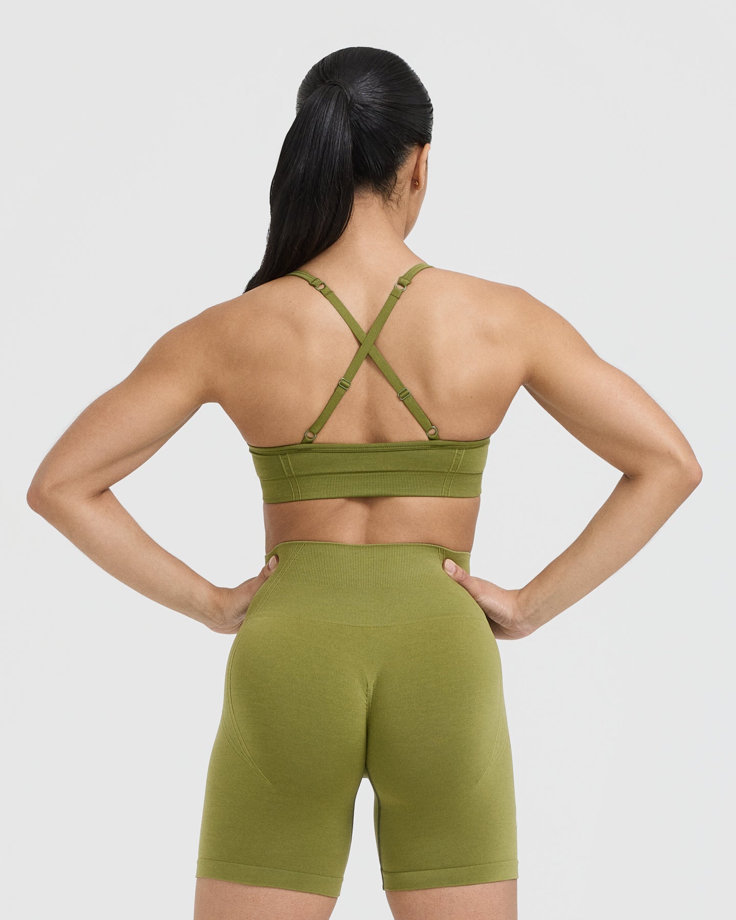 EffortlessLift Strappy Bralette with White Logo | Olive Green - Image 2