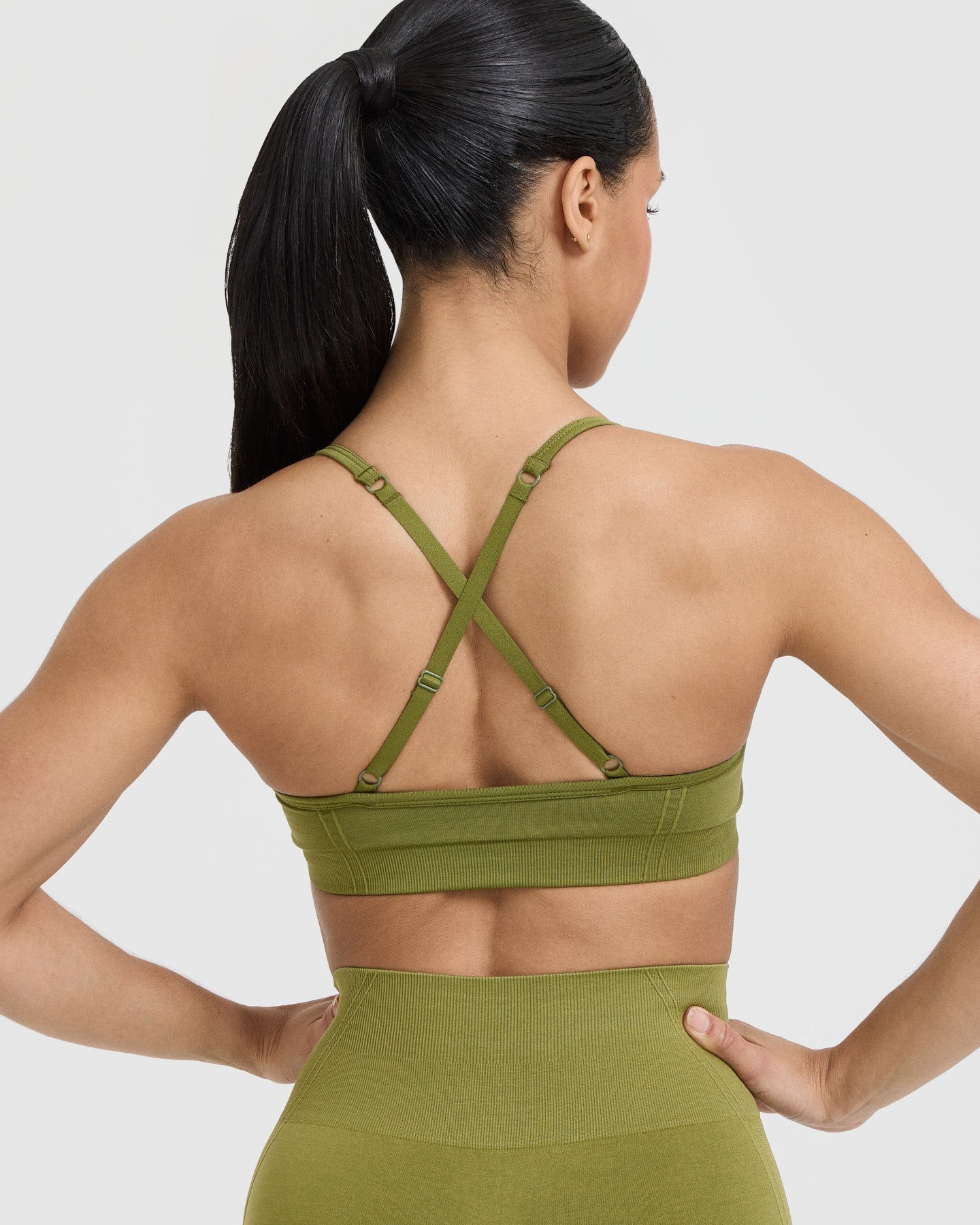 EffortlessLift Strappy Bralette with White Logo | Olive Green - Image 5