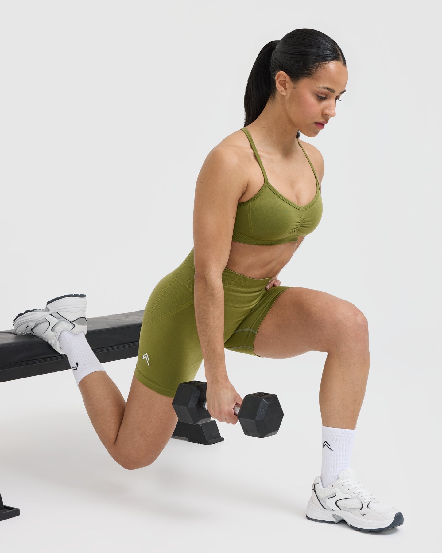 EffortlessLift Strappy Bralette with White Logo | Olive Green - Image 6