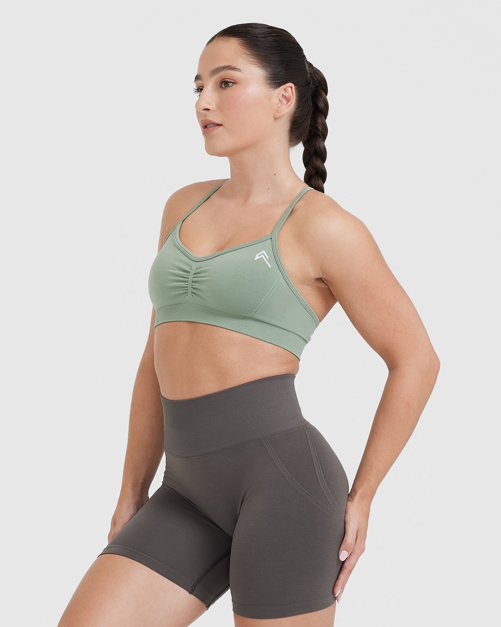 EffortlessLift Strappy Bralette with White Logo | Sage - Image 3