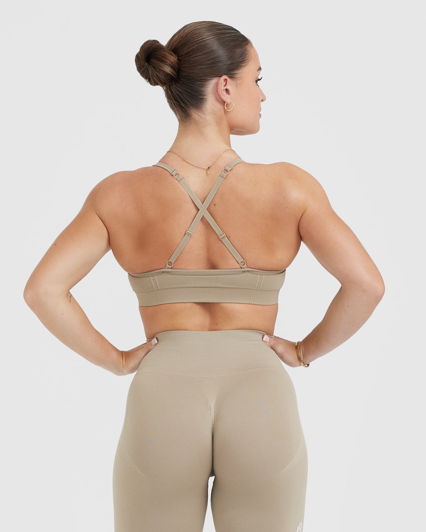 EffortlessLift Strappy Bralette with White Logo | Washed Sandstone - Image 2