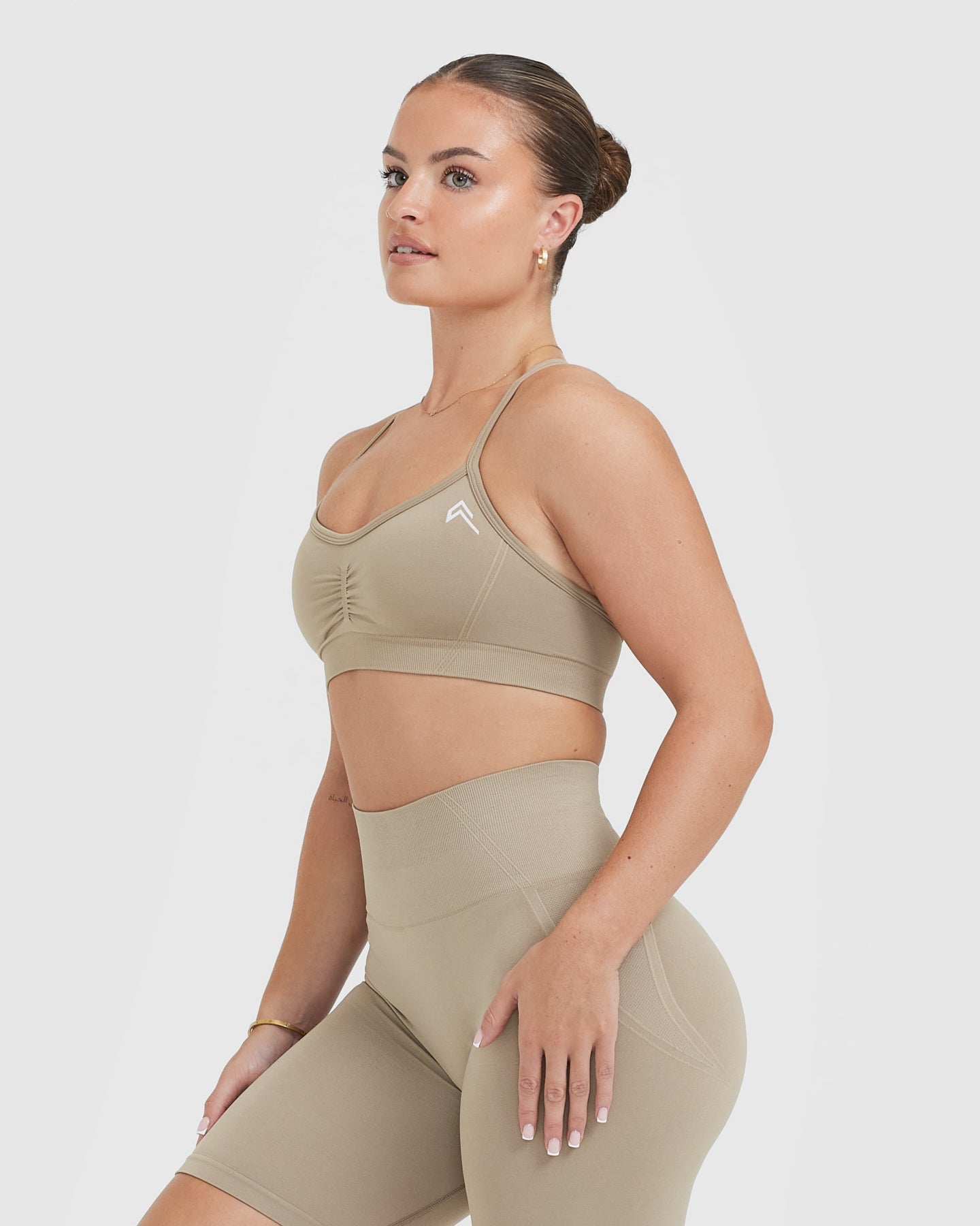EffortlessLift Strappy Bralette with White Logo | Washed Sandstone - Image 3