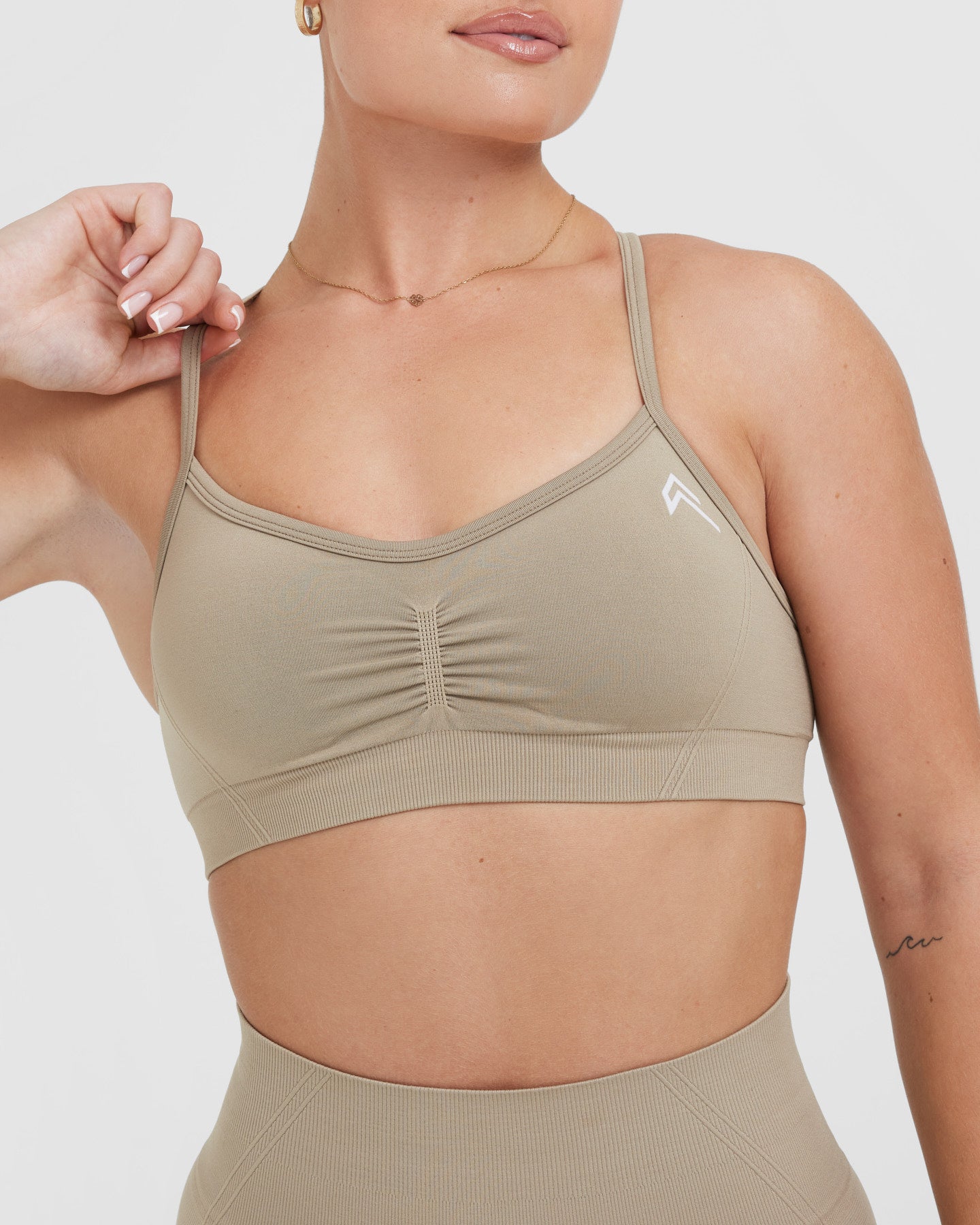 EffortlessLift Strappy Bralette with White Logo | Washed Sandstone - Image 4